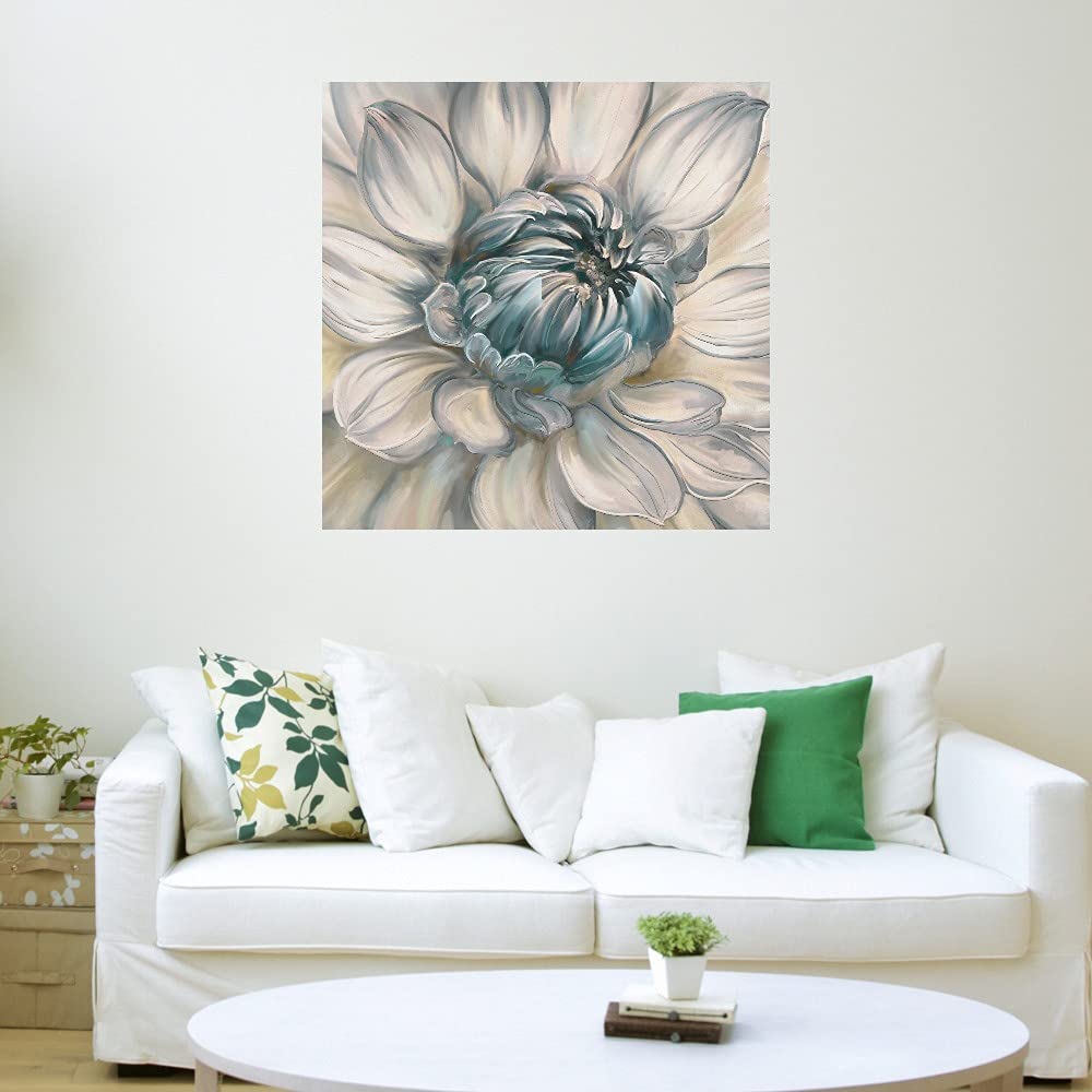 Botanical Wall Art Canvas - Daytime Dahlia Blue II Floral Painting - 22x22 Inch Bathroom & Bedroom Decor - Handmade Canvas Artwork for Home & Office - Perfect for Living Room, Spa, Salon Interior Design
