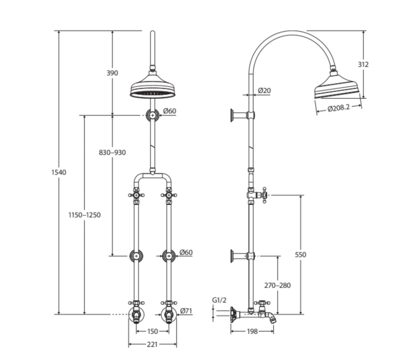 Fienza 455122BK Lillian Matte Black Exposed Rail Shower & Bath Set - Modern Bathroom Fixture for Spa-Like Experience