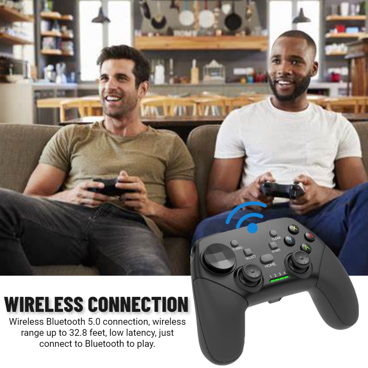 Wireless Game Controller for iPhone, Android, PC & Steam Deck - Compatible with iPhone 15/14/13, iPad, MacBook, Samsung Galaxy & Tablets - Turbo Function & Phone Holder - Perfect for Call of Duty, Apex Legends & Mobile Gaming