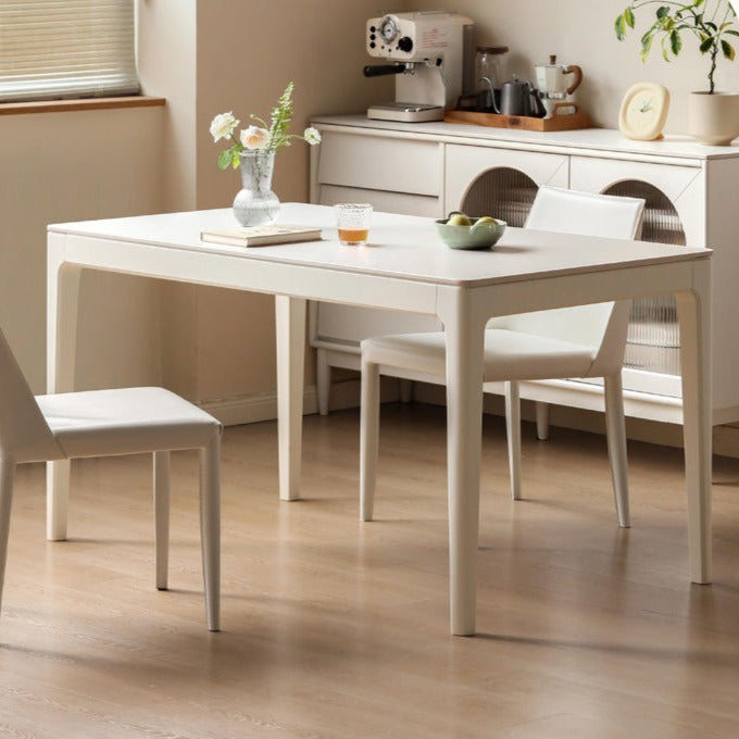 Birch Solid Wood Dining Table - White Cream Rock Plate Design for Modern Farmhouse & Rustic Kitchen Decor | Perfect for Family Gatherings & Dinner Parties