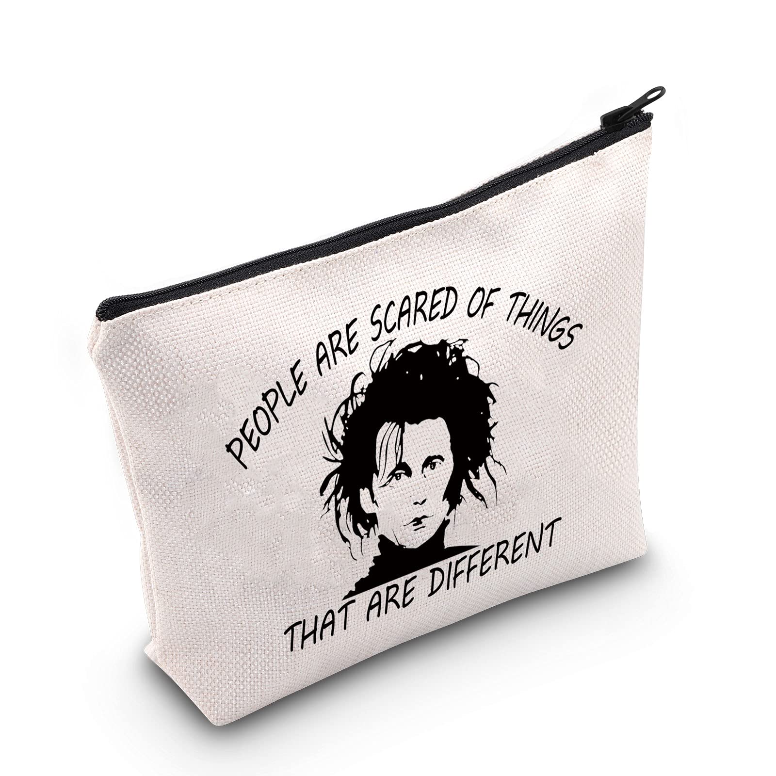 G2TUP Horror Movie Inspired Makeup Bag - Tim Burton Fan Cosmetics Pouch with Zipper - Unique Scary Gift for Horror Fans - Perfect for Travel, Halloween & Movie Nights (White Design)