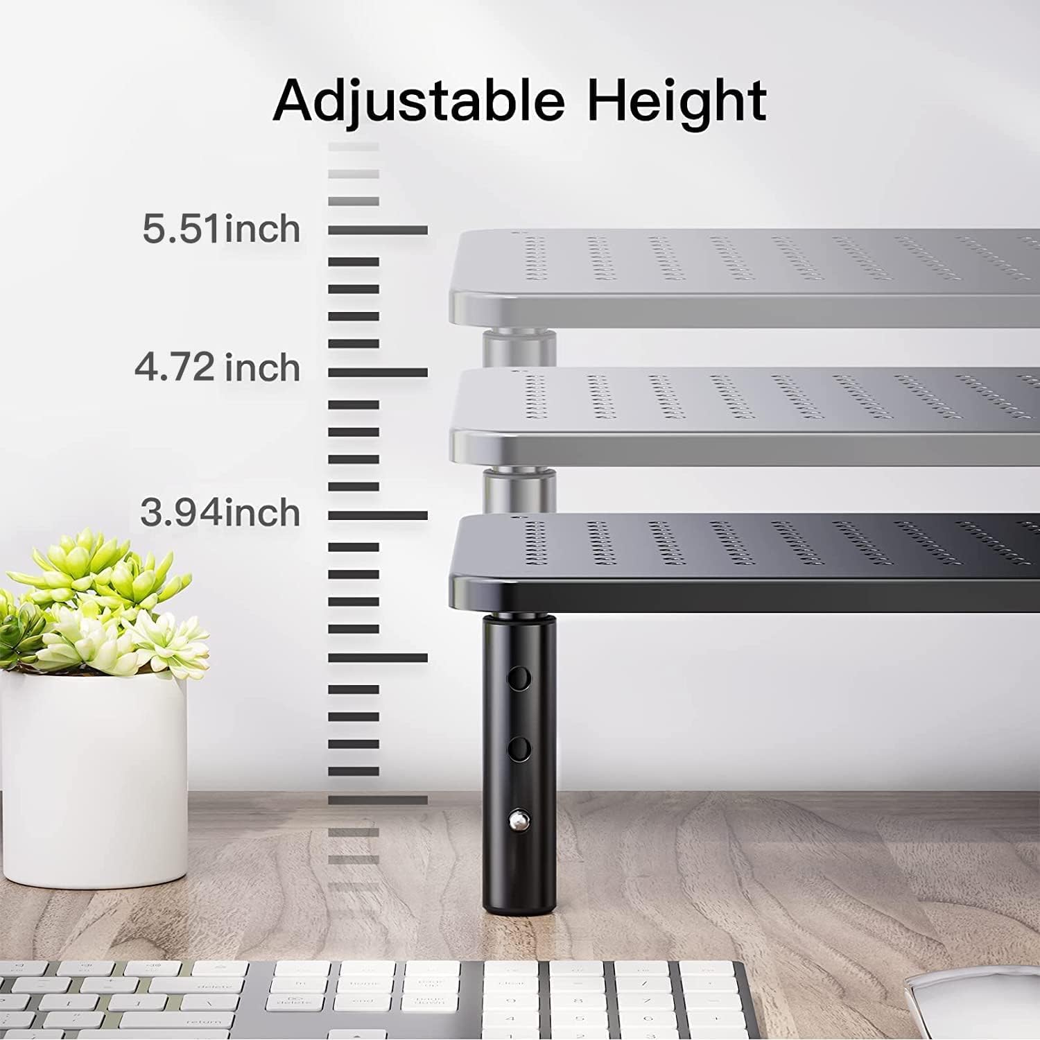 Adjustable Dual Monitor Stand for Desk - Black 2 Pack | Ergonomic Computer Monitor Riser with Height Adjustment | Perfect for Home Office, Gaming Setup & Workspace Organization