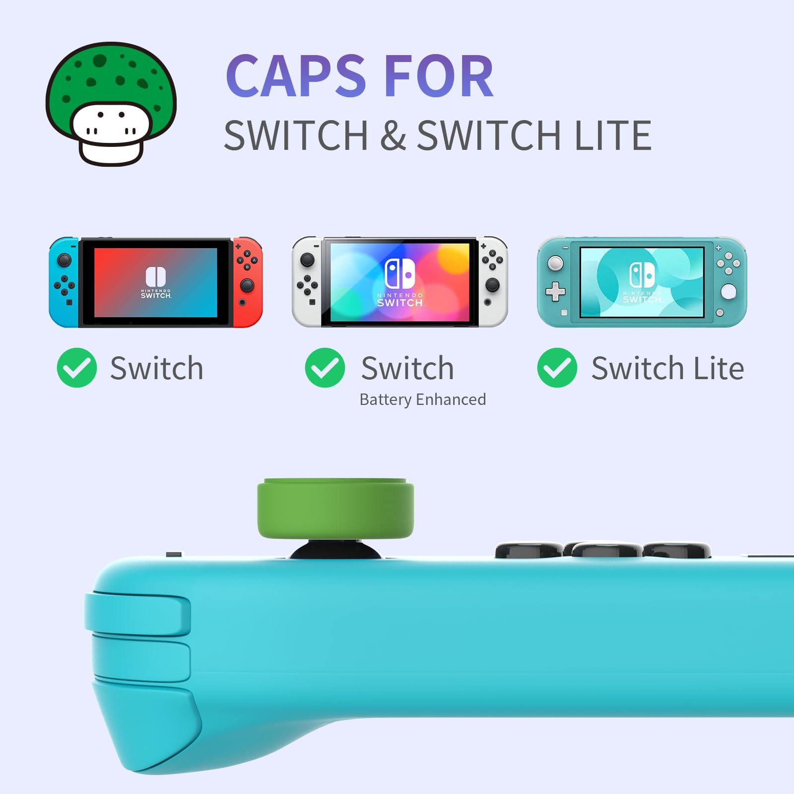 6PCS Cute Mushroom Silicone Joycon Thumb Grip Caps - Kawaii Joystick Cover Compatible with Nintendo Switch/OLED/Switch Lite (Mixed Colors) - Perfect for Gaming Comfort & Controller Protection
