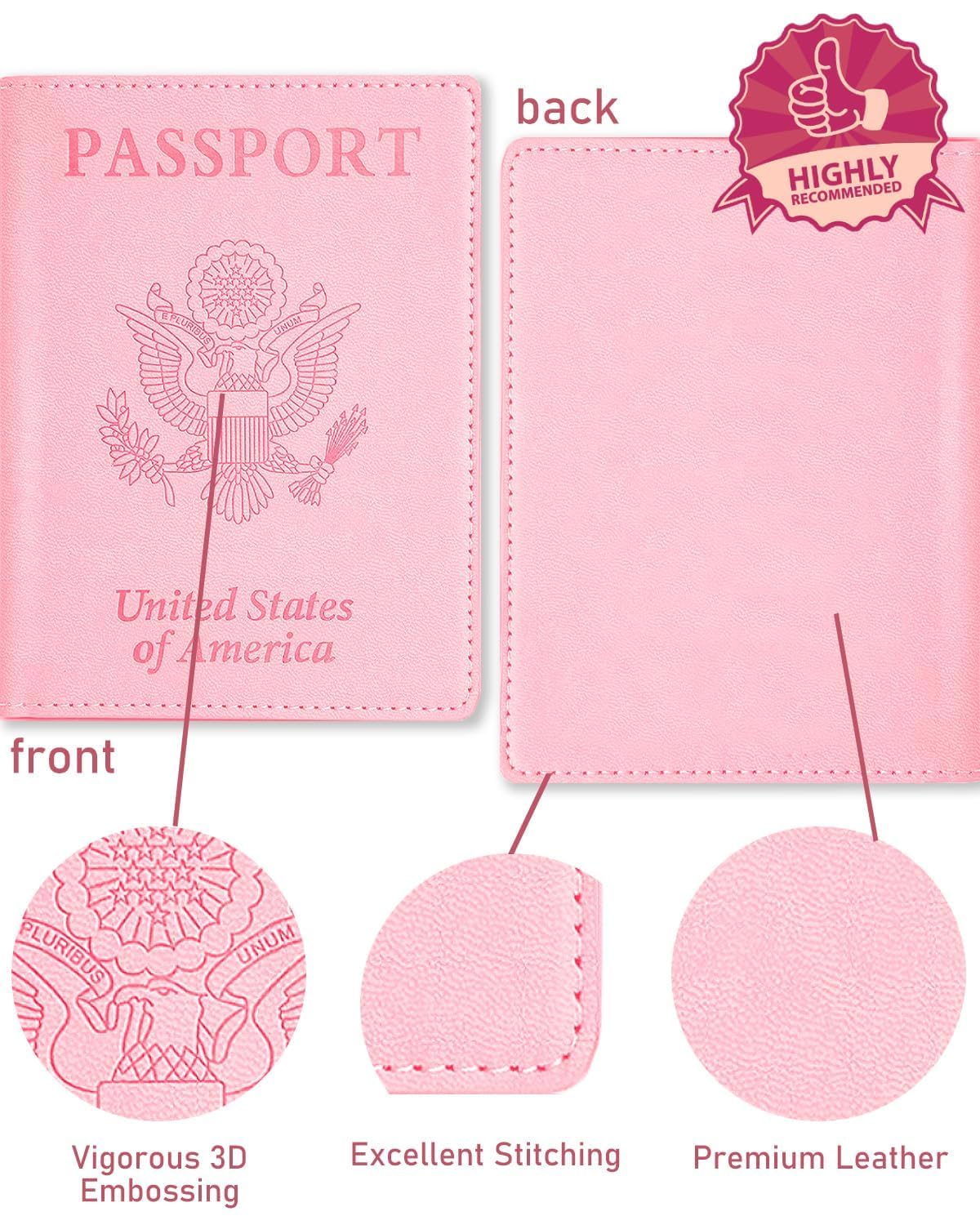 Premium Genuine Leather Passport Holder for Women & Men - RFID Blocking Travel Wallet - Cruise Ship Essentials & International Travel Must Have Accessories - Perfect Travel Gift (Pink) | Ideal for Airports, Business Trips & Vacation Security