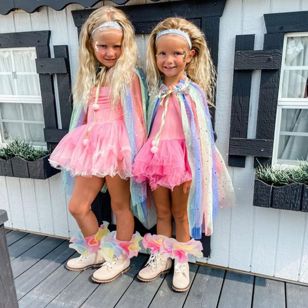 DRESHOW BQUBO Girls Ruffle Socks - Double Lace Frilly Dress Socks with Turn Cuff & Lace Trim for Infant, Toddler & Kids - Perfect for Parties, Weddings & Special Occasions