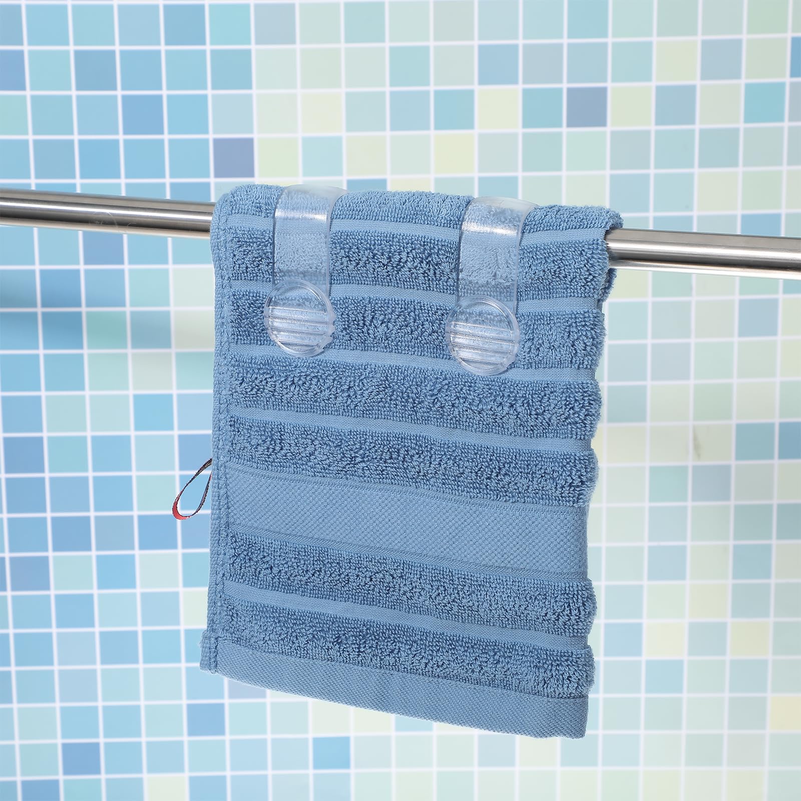 8 Pack Clear Towel Clips for Kitchen & Bathroom - Strong Grip Towel Clamps for Hand Towels, Chair Towels & Clothing - Perfect for Organizing Towels on Racks, Rods or Hanging Storage (Transparent)