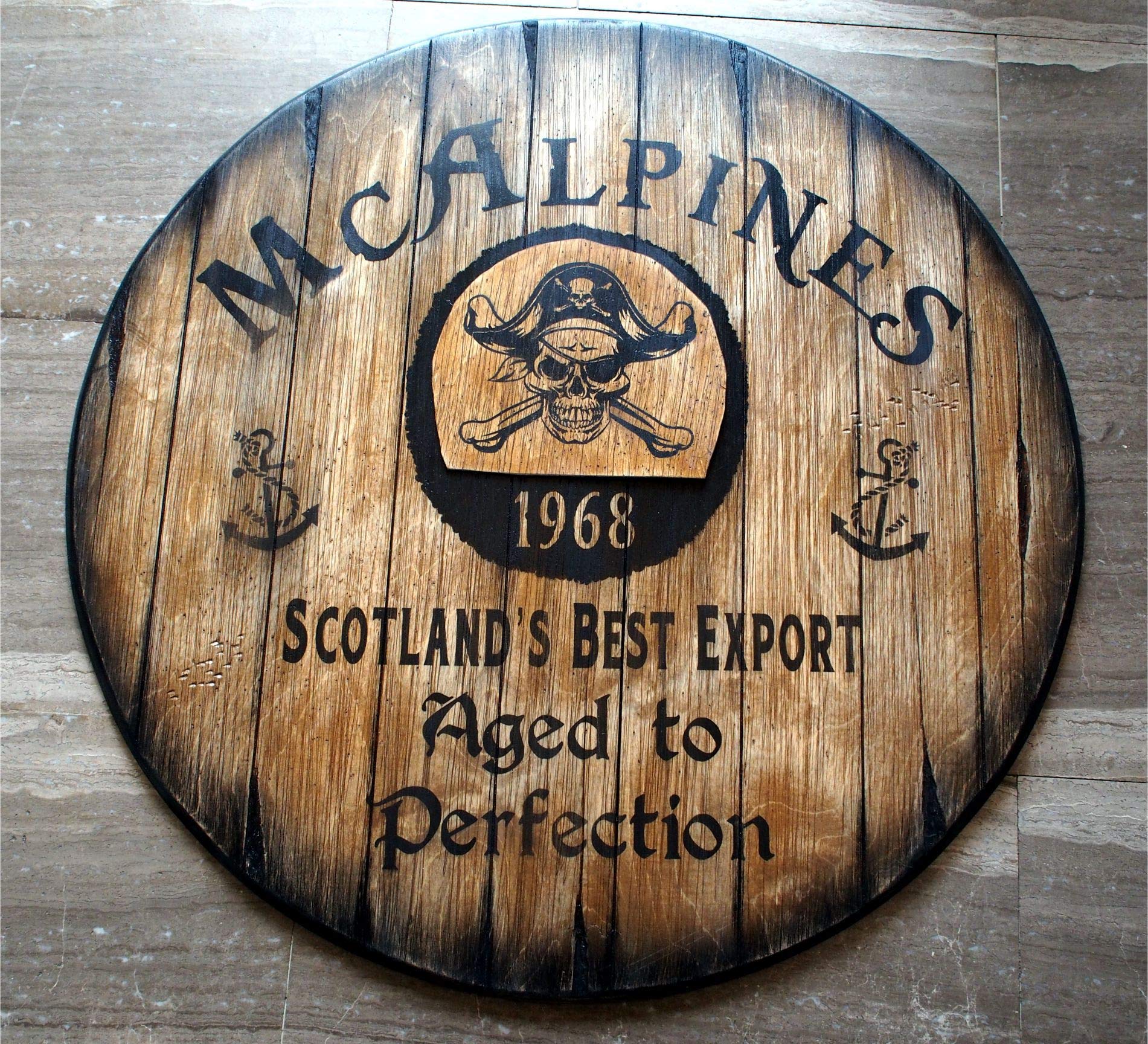 Custom Wooden Wall Sign Inspired by Old Rum Barrel Tops - Personalized Rustic Home Decor for Living Room, Home Bar, Man Cave & Kitchen - Handmade Wood Art for Unique Gifts & Cozy Spaces