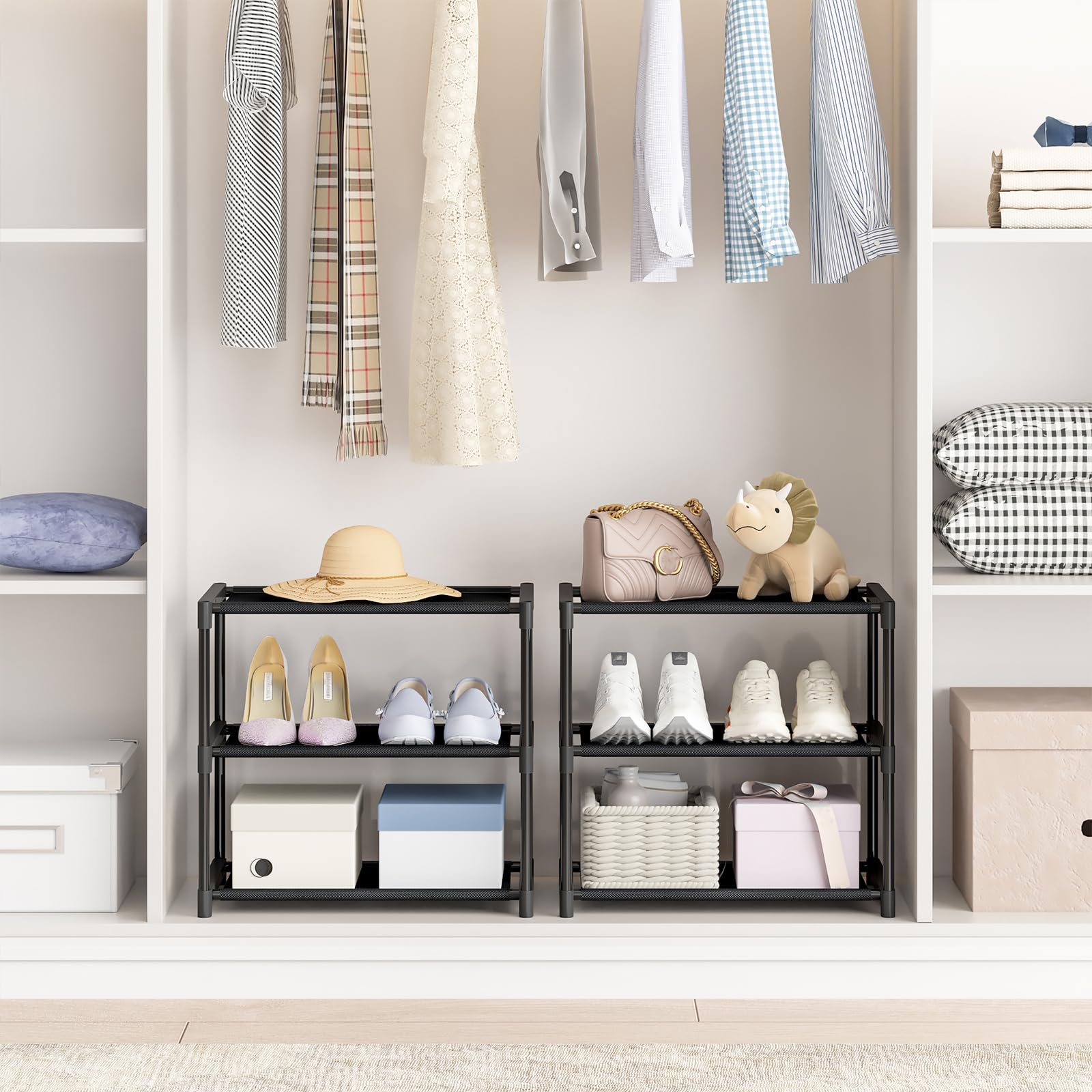 3-Tier Stackable Shoe Rack Organizer - Space-Saving Shoe Storage Shelf for Kids, Toddlers & Adults - Perfect for Closet, Entryway, Bedroom & Dorm Organization (White, Narrow Design) - Keep Your Shoes Neat in Small Spaces