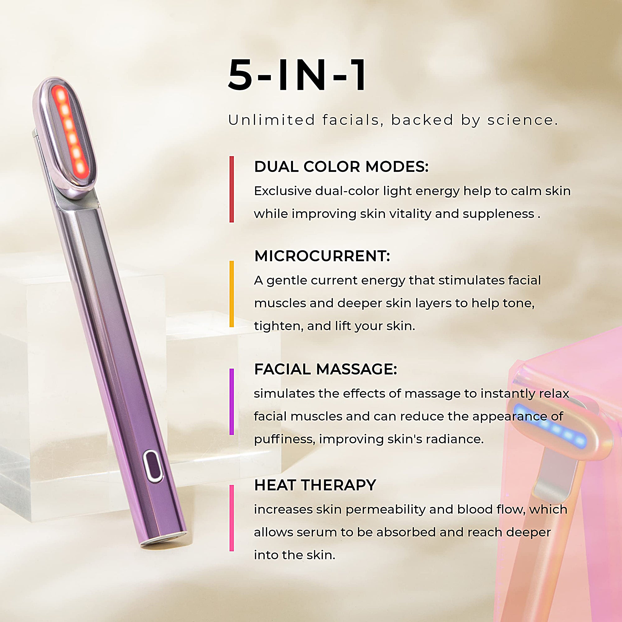 ThermaGlow 5-in-1 Red Light Therapy Device with Microcurrent, Heat & Ultrasonic Massage for Pain Relief & Skin Rejuvenation - Perfect for Home Spa, Facial Care & Muscle Recovery