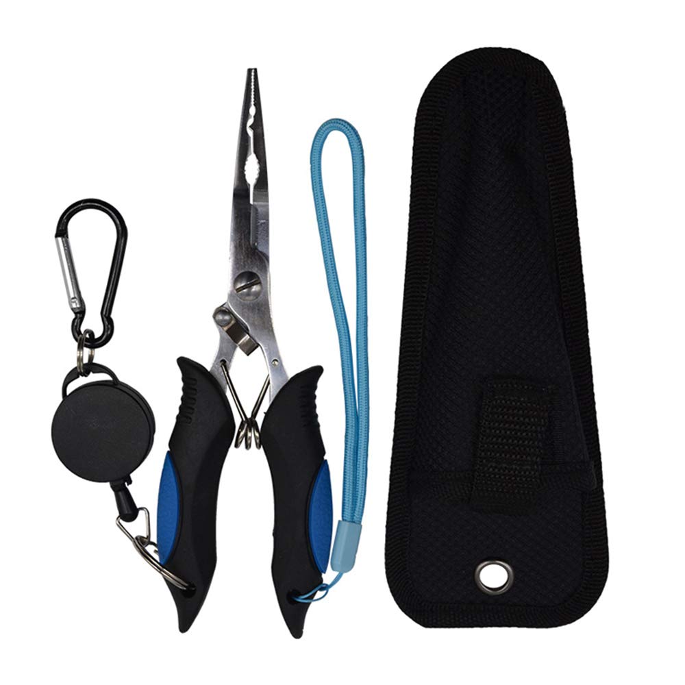 Premium Stainless Steel Fishing Pliers - Needle Nose Fishing Tool with Line Cutter, Sheath & Telescopic Lanyard | Durable Saltwater Fishing Gear for Anglers | Perfect for Fly Fishing, Bass Fishing & Offshore Trips