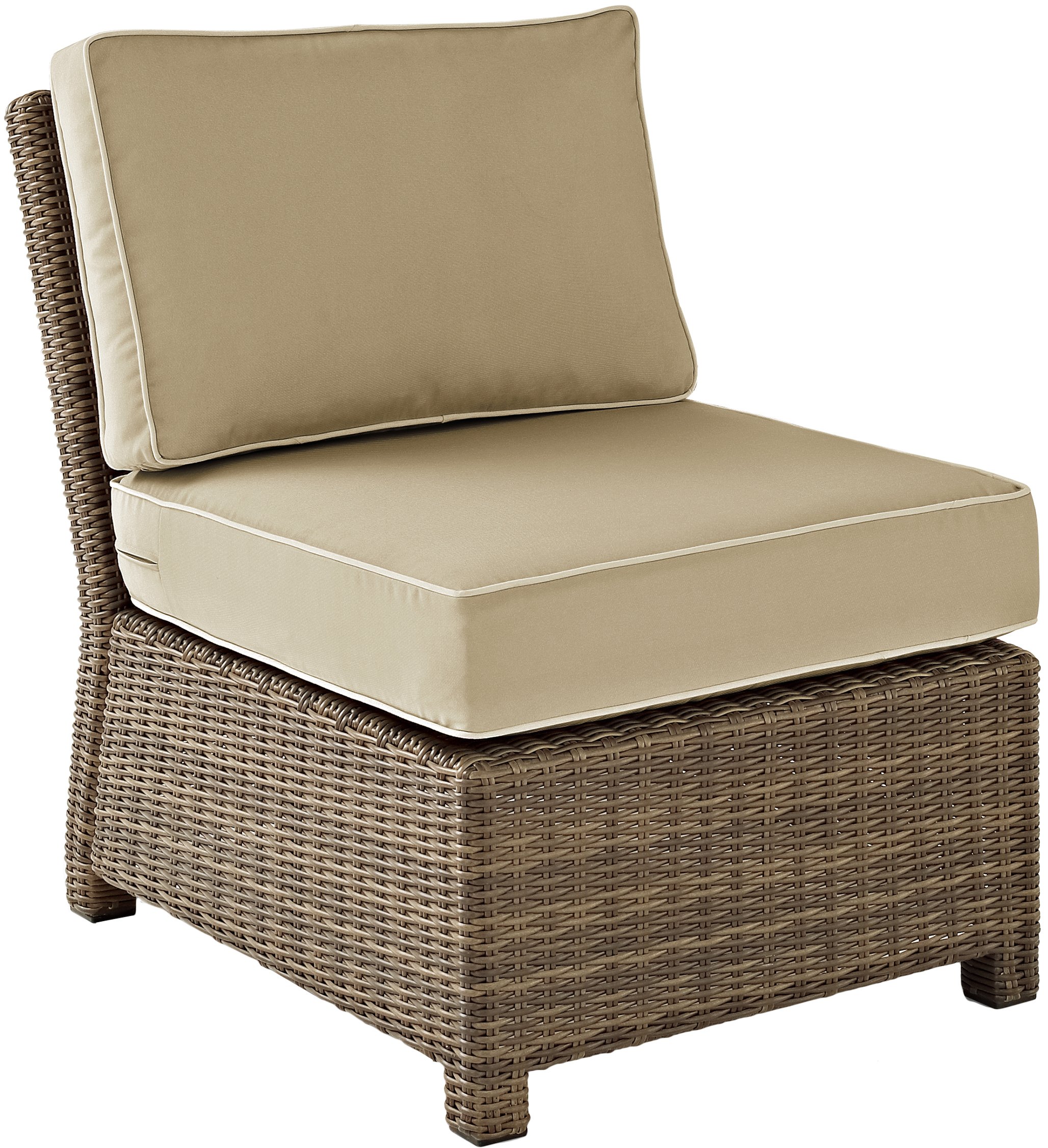 Crosley Bradenton Armless Outdoor Sectional Chair - Wicker Patio Furniture for Porch, Deck & Backyard - Brown with Sand Cushions - Perfect for Poolside Lounging & Garden Relaxation