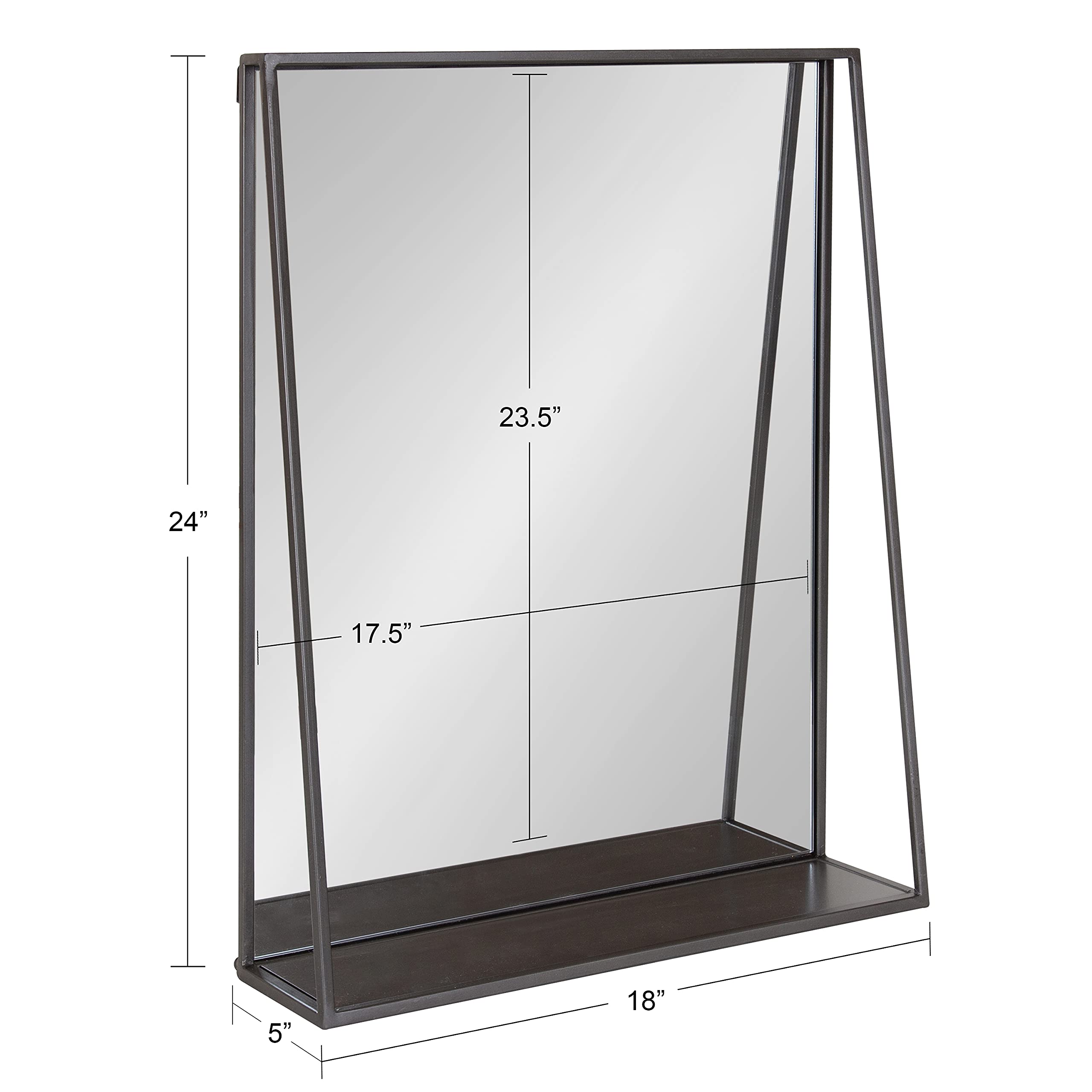 Kate and Laurel Lintz Modern Wall Mirror with Shelf - 18x24 Inches Charcoal Frame - Decorative Transitional Mirror with Storage | Perfect for Entryway, Living Room & Bedroom Decor