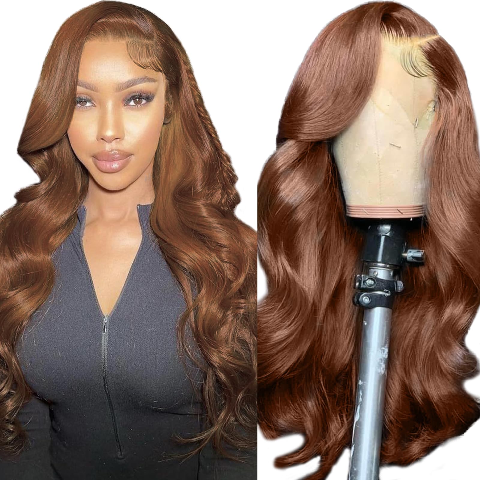 13x4 Brown Body Wave Lace Front Wig - 180% Density Human Hair with Pre-Plucked Baby Hair & HD Lace | Chocolate Colored Glueless HD Lace Closure | 30 Inch Curly Lace Front Wig for Women | Perfect for Daily Wear, Parties & Special Occasions