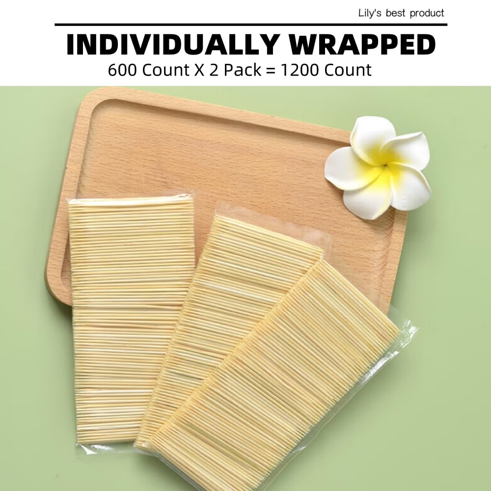 Premium 1200-Count Bamboo Toothpicks - Natural Wooden Toothpicks for Teeth Cleaning, Appetizers, BBQ, Fruits & Cocktails | Eco-Friendly Double-Pointed Toothpicks for Parties, Restaurants & Home Use