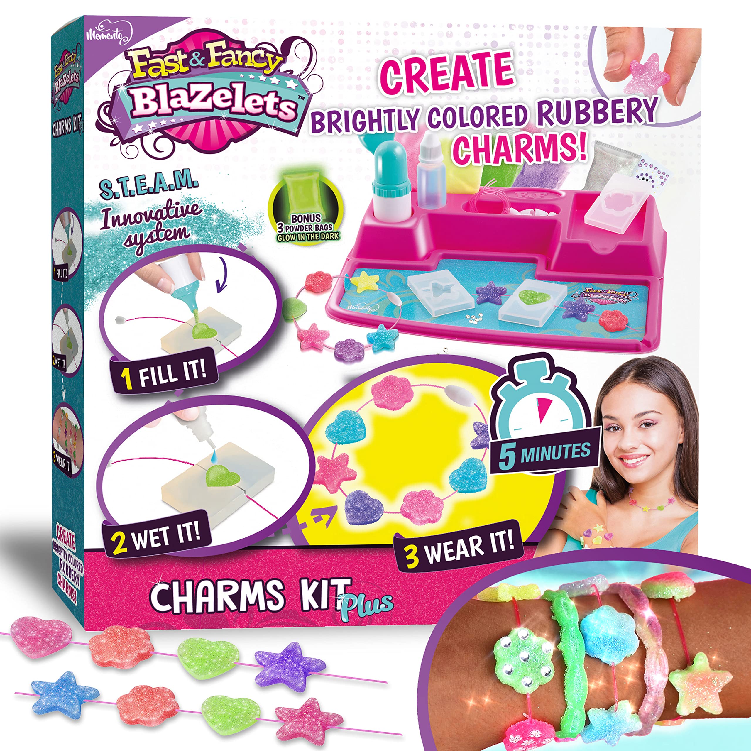 Fast & Fancy Blazelets - 5-Minute DIY Colorful Rubber Charm Bracelet Making Kit | Innovative Jewelry Craft Set for Kids Ages 6+ | Perfect for Girls' Birthday Gifts, Arts & Crafts Projects & Creative Playtime