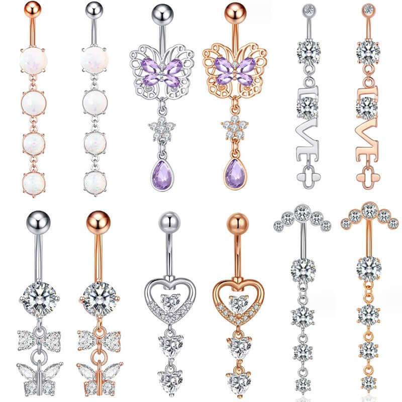 Sparkly Butterfly Opal Dangle Belly Button Rings | Q0202 | Stylish Body Jewelry for Women, Perfect for Parties, Beach & Everyday Wear