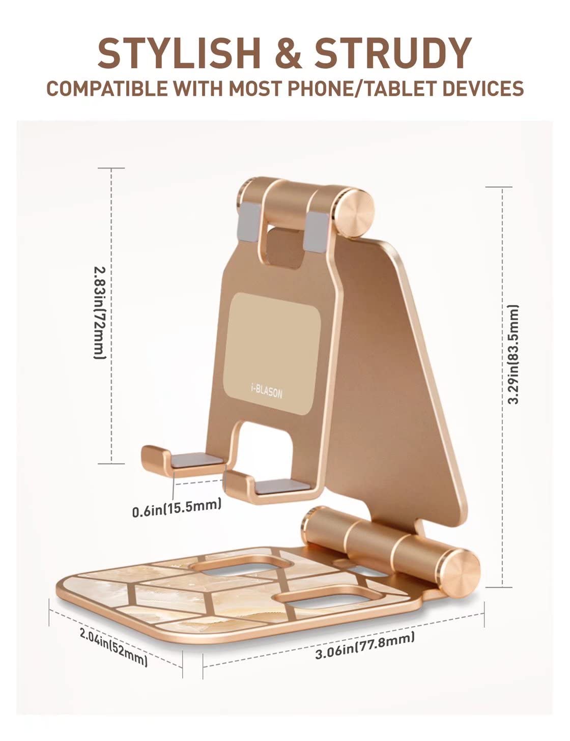 i-Blason Universal Phone Stand for Desk - Foldable Cell Phone Holder Compatible with iPhone 16/15/14/13 Pro Max & All Smartphones - Gold (Perfect for Home Office, Video Calls & Hands-Free Viewing)