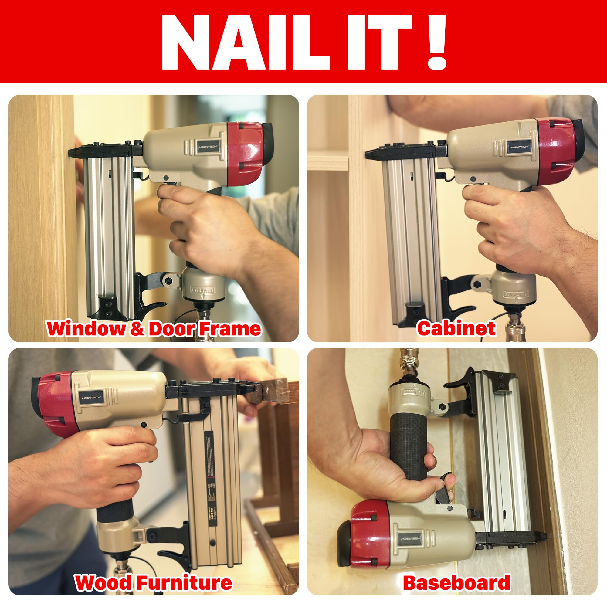 KEENTECH 18 Gauge Pneumatic Brad Nailer Kit - Aluminum Open Magazine Design for 5/8