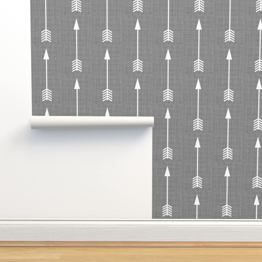 Peel & Stick Removable Wallpaper 12ft x 2ft - Modern Grey Tribal Arrow Design for Nursery, Bedroom & Home Decor | Gender Neutral Self-Adhesive Wallpaper by Spoonflower | Perfect for Kids Rooms, Accent Walls & DIY Home Projects