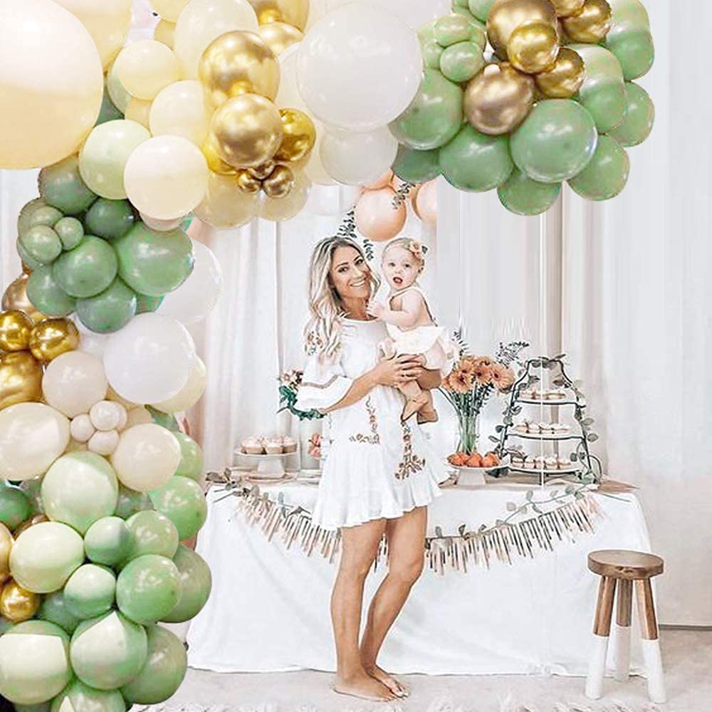 152-Piece Sage Green Balloon Garland Kit with White, Peach, Gold & Retro Olive Green Balloons - Wedding, Baby Shower, Bridal Shower & Birthday Party Decorations - Perfect for Indoor and Outdoor Celebrations