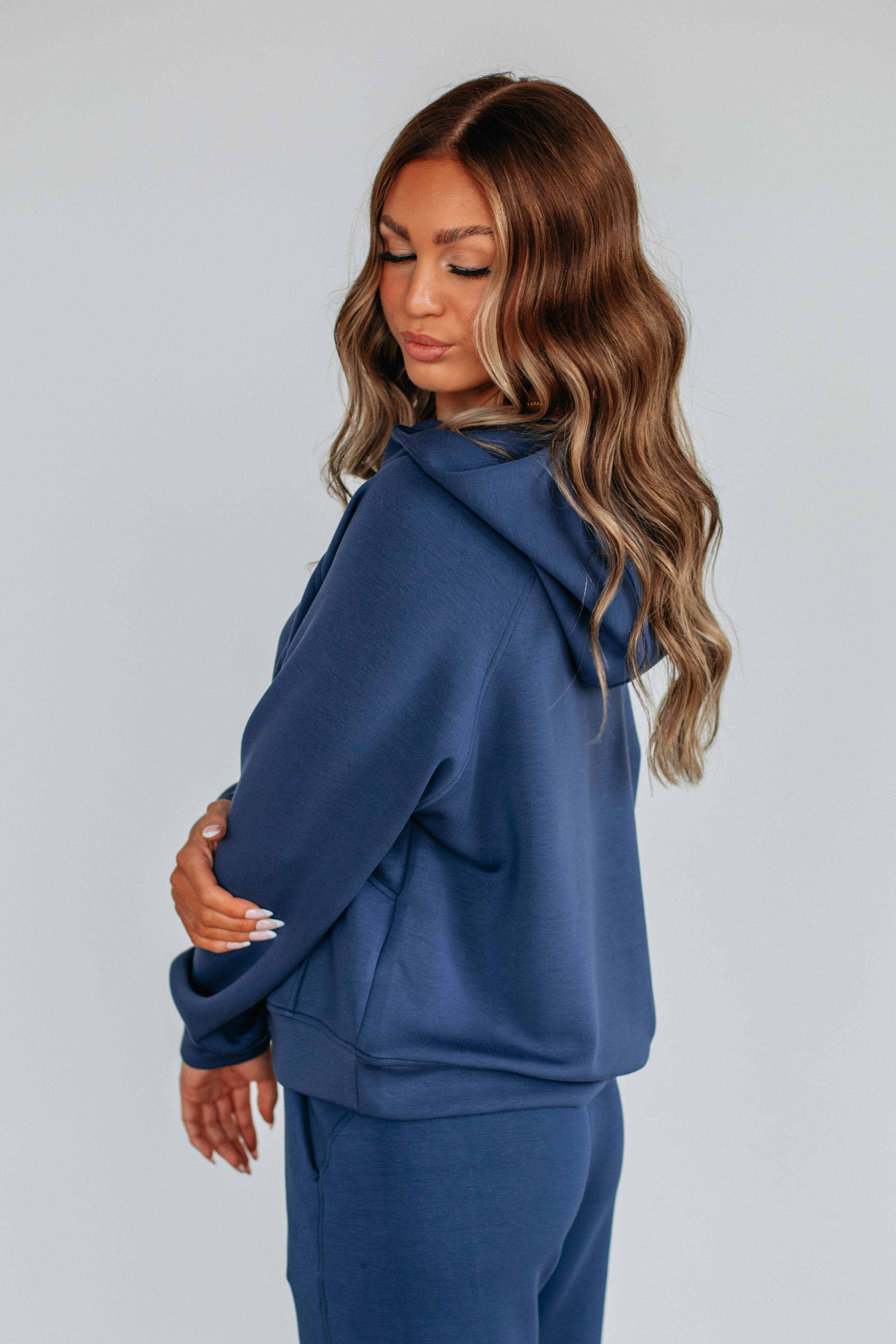 Aubrie Half Zip Pullover Sweatshirt for Women - Navy Blue Fleece Jacket - Casual Loungewear & Outdoor Activities