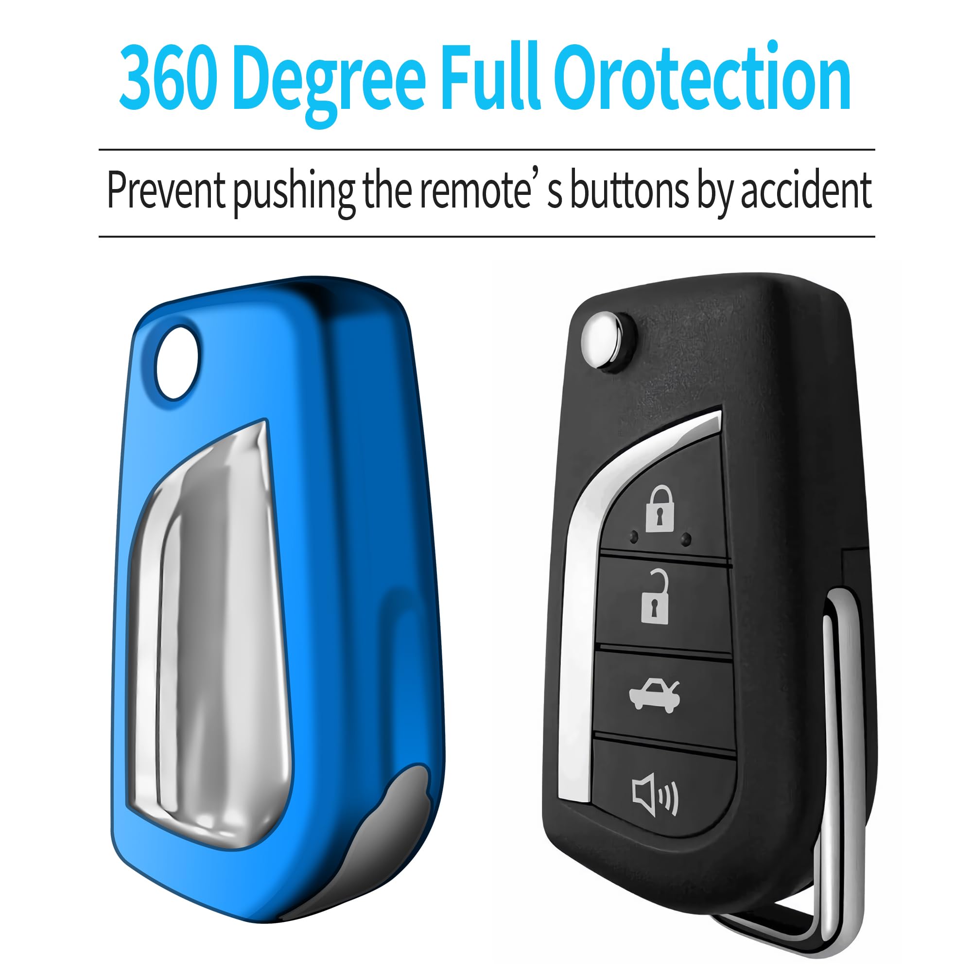 Premium Soft TPU Key Fob Cover for Toyota - Compatible with 2018-2020 Camry SE/LE, RAV4 SE, Corolla SE/LE Smart Key (Blue) - Durable Protection & Stylish Design for Everyday Use