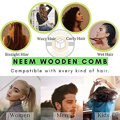 Premium Neem Wood Comb for Women & Men - Natural Hair Growth Stimulating Comb for Styling, Detangling & Scalp Massage - Ideal for Daily Hair Care, Travel & Gifting