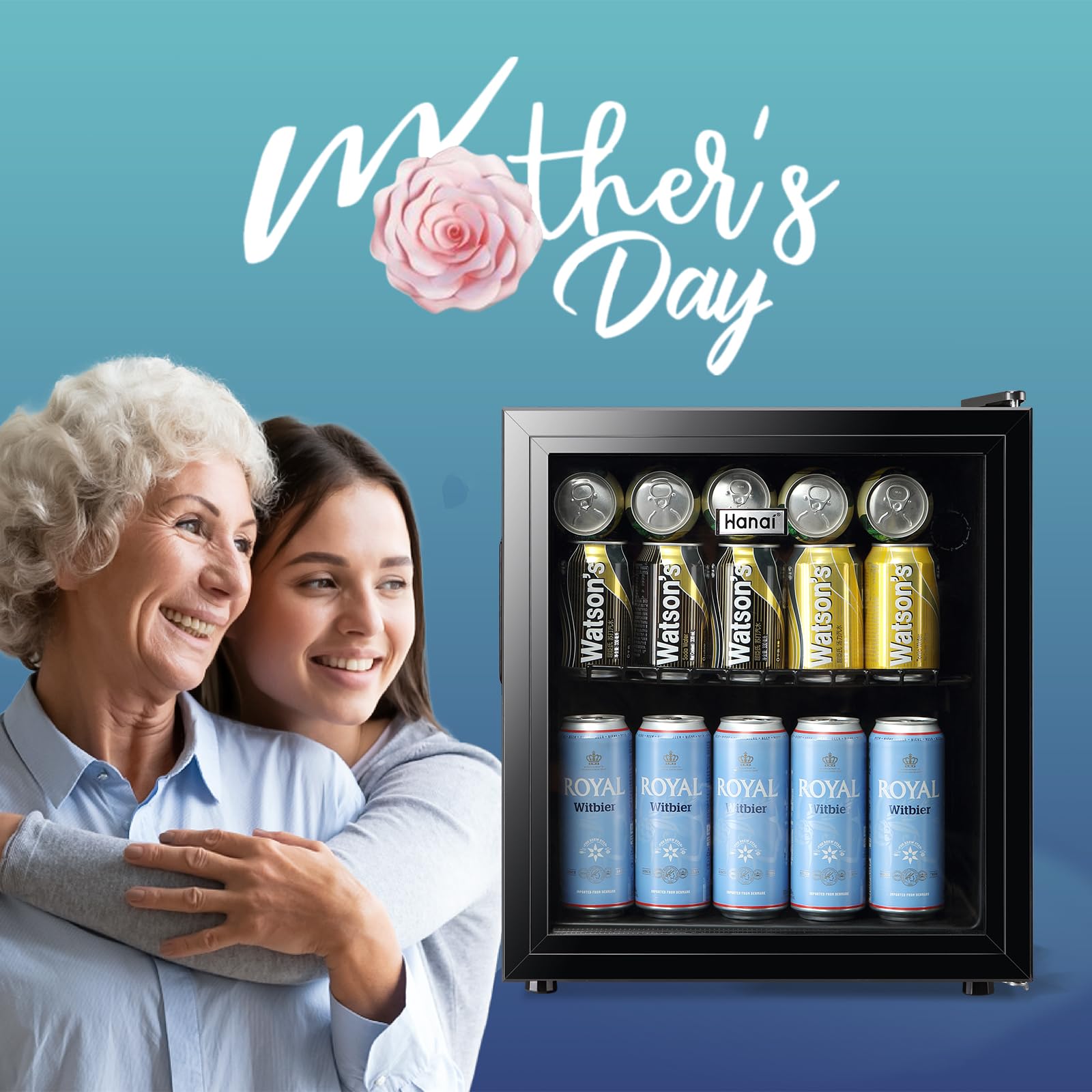 WANAI 60 Can Mini Fridge with Glass Door - Compact Beverage Cooler for Beer, Wine & Juice - Adjustable Shelves & LED Lighting - Perfect for Home, Office, Bar or Dorm Room - Energy Efficient Small Refrigerator for Drinks Storage