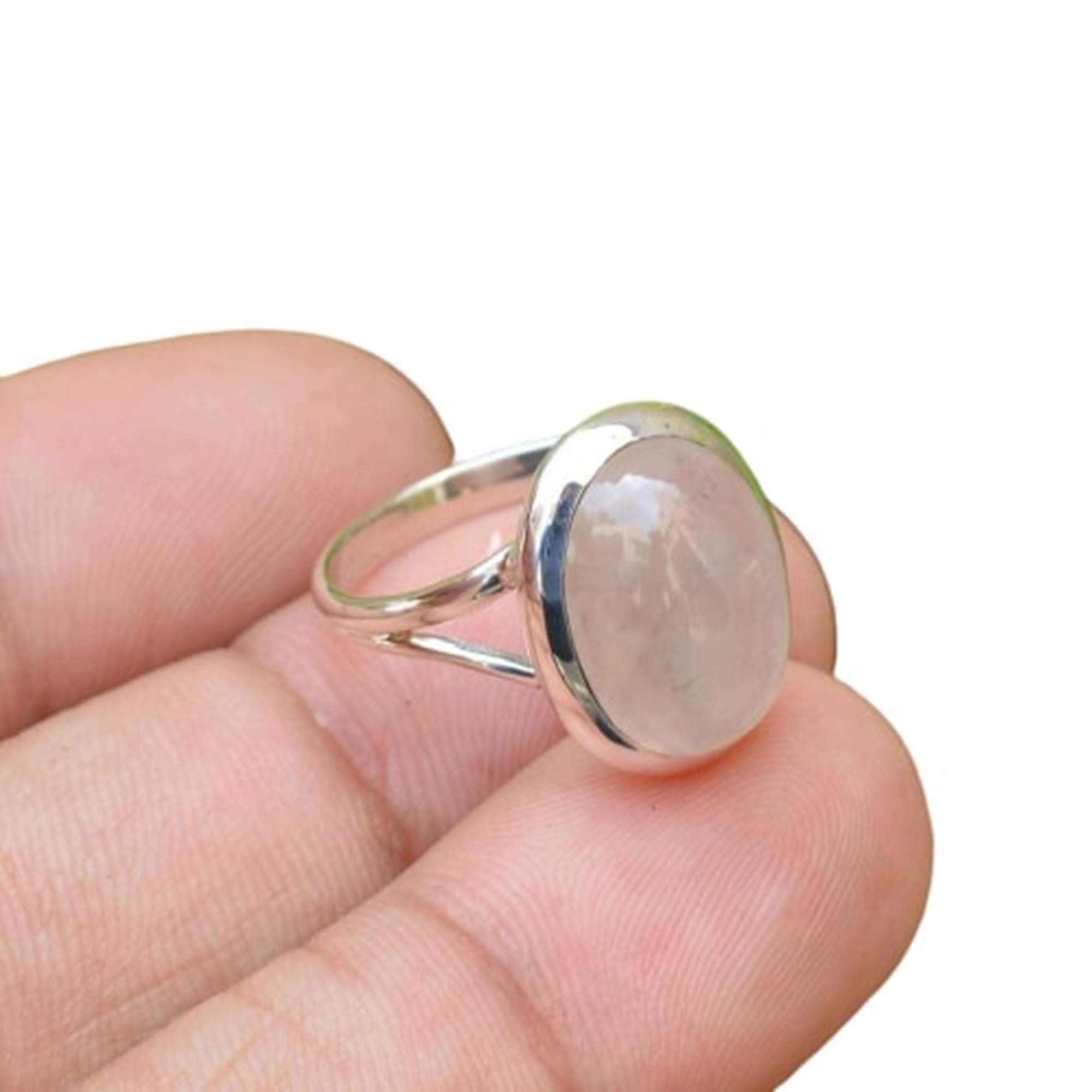 Rose Quartz Ring for Women - 925 Sterling Silver Bohemian Handmade Gemstone Jewelry | Oval Rose Quartz Engagement Ring, Dainty Christmas Gift for Her | Perfect for Weddings, Anniversaries & Spiritual Healing