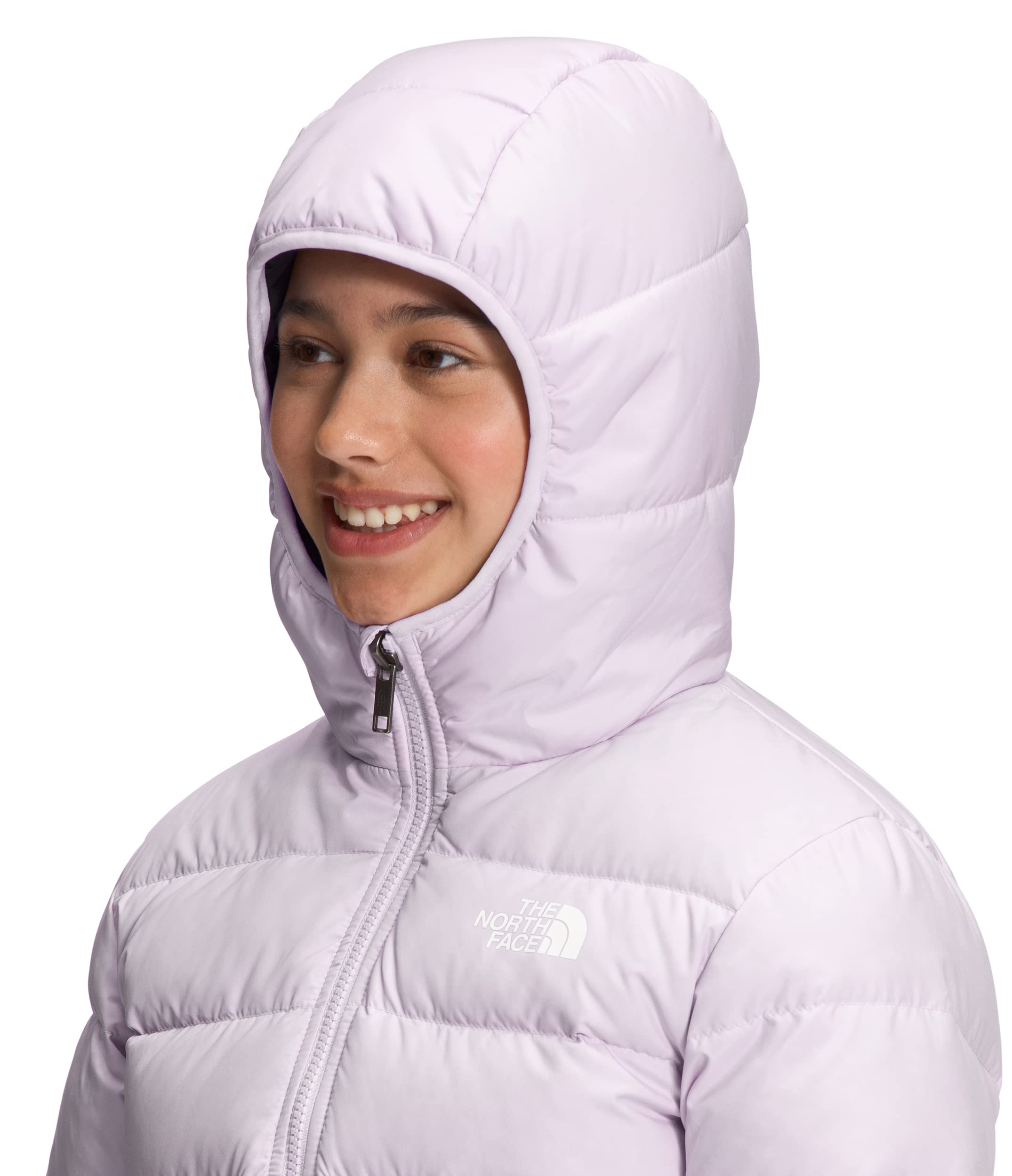 The North Face Girls' Reversible North Down Hooded Jacket - Lavender Fog, Small | Warm Winter Coat for Outdoor Activities & School