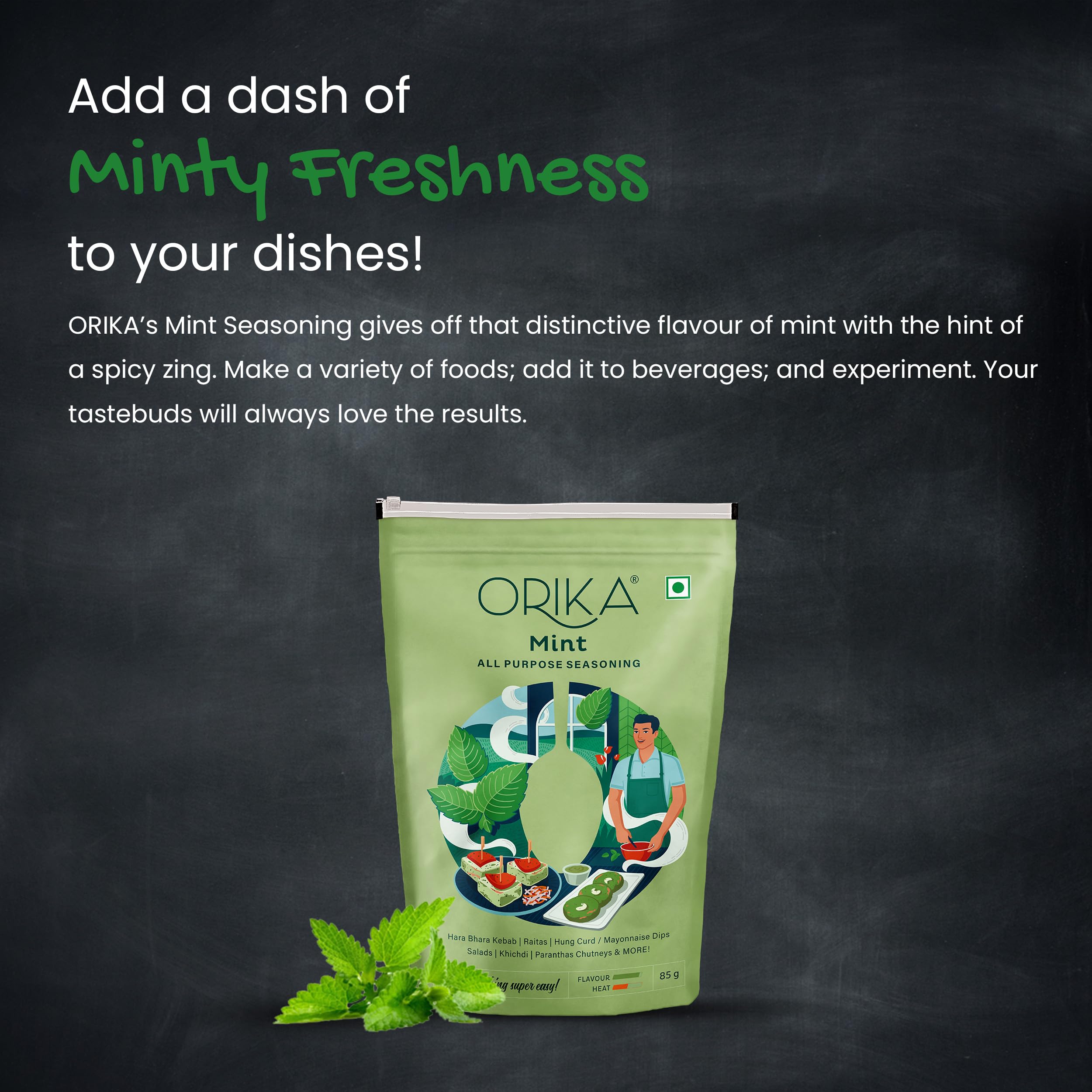 Orika Mint Powder All Purpose Seasoning - 85g | Natural Dry Mint Pudina Powder | No Artificial Flavors or Colors | Perfect for Cooking, Baking & Herbal Tea