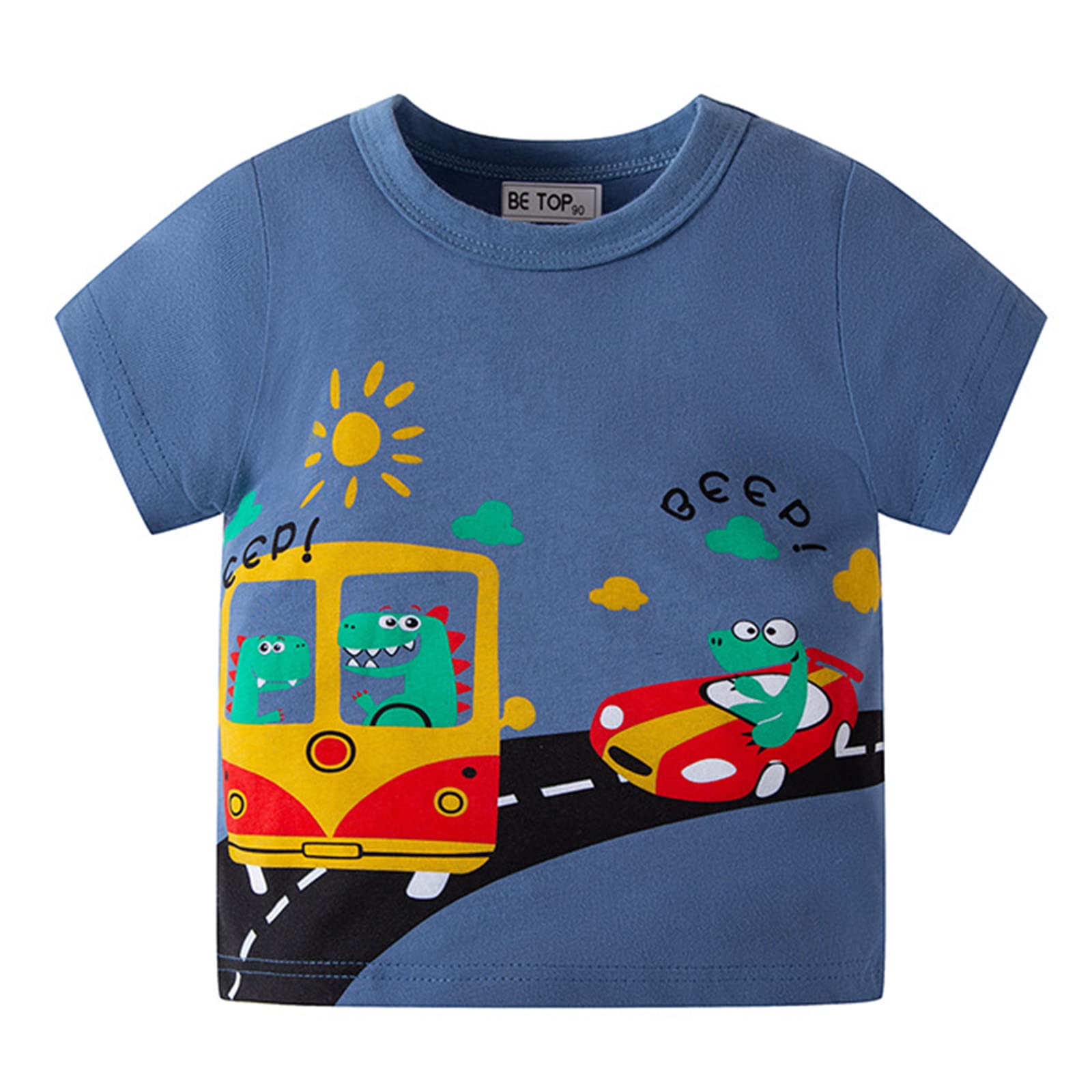 **Boys & Girls Cartoon Cars Short Sleeve T-Shirts - Summer Kids Tee Outfits for Playtime & Casual Wear**