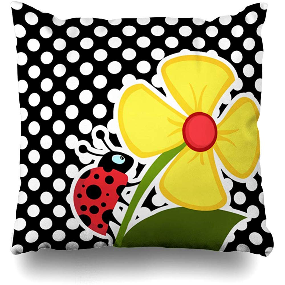 Ladybug Print Black and White Polka Dot Throw Pillow Covers 18x18 Inches - Cute Square Sofa Cushion Cases for Living Room, Bedroom, and Home Decor
