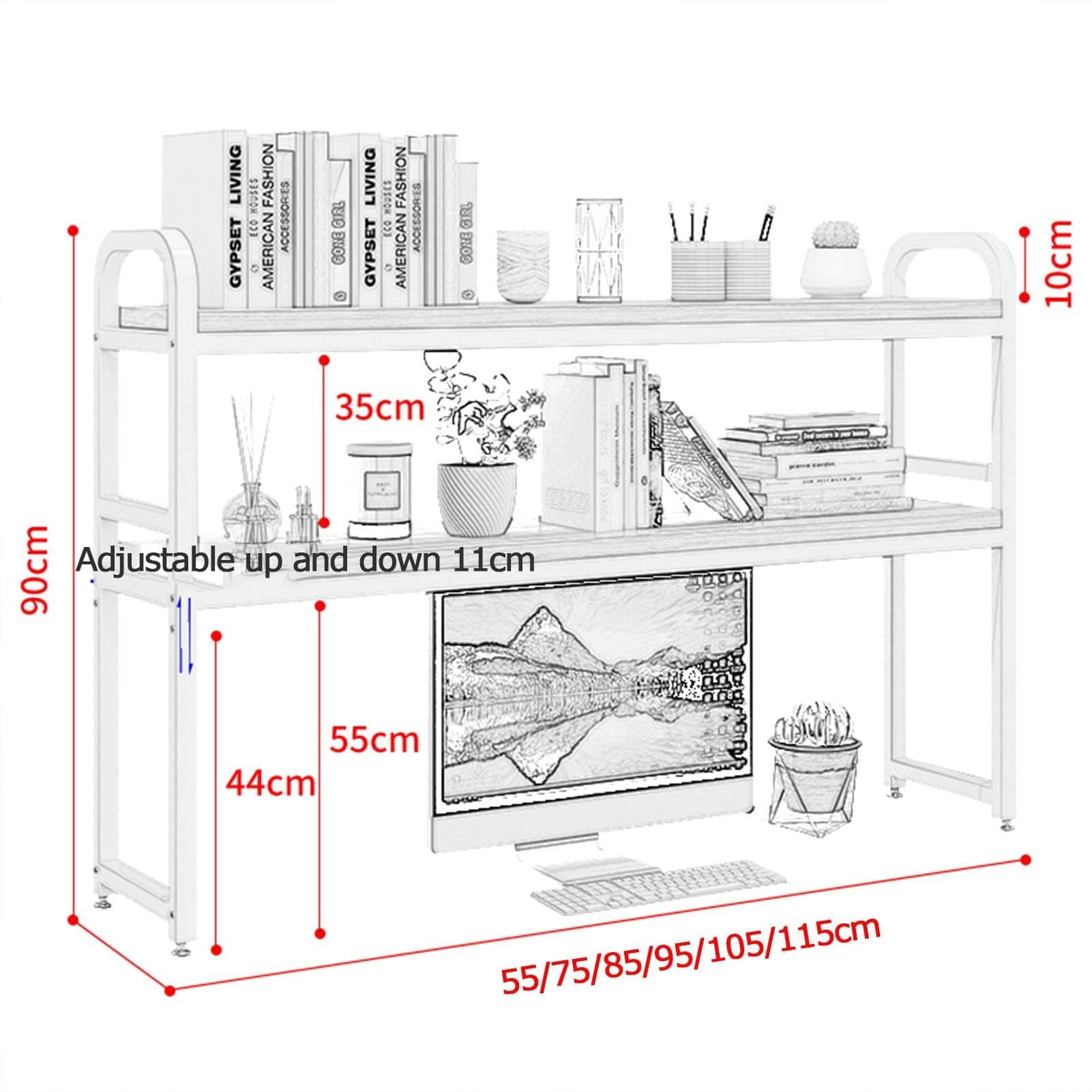 2 Tier Wrought Iron Desktop Storage Rack - Adjustable Office Organizer Shelf for Books, Supplies & Home Decor | Perfect for Workspace, Living Room & Bedroom Organization