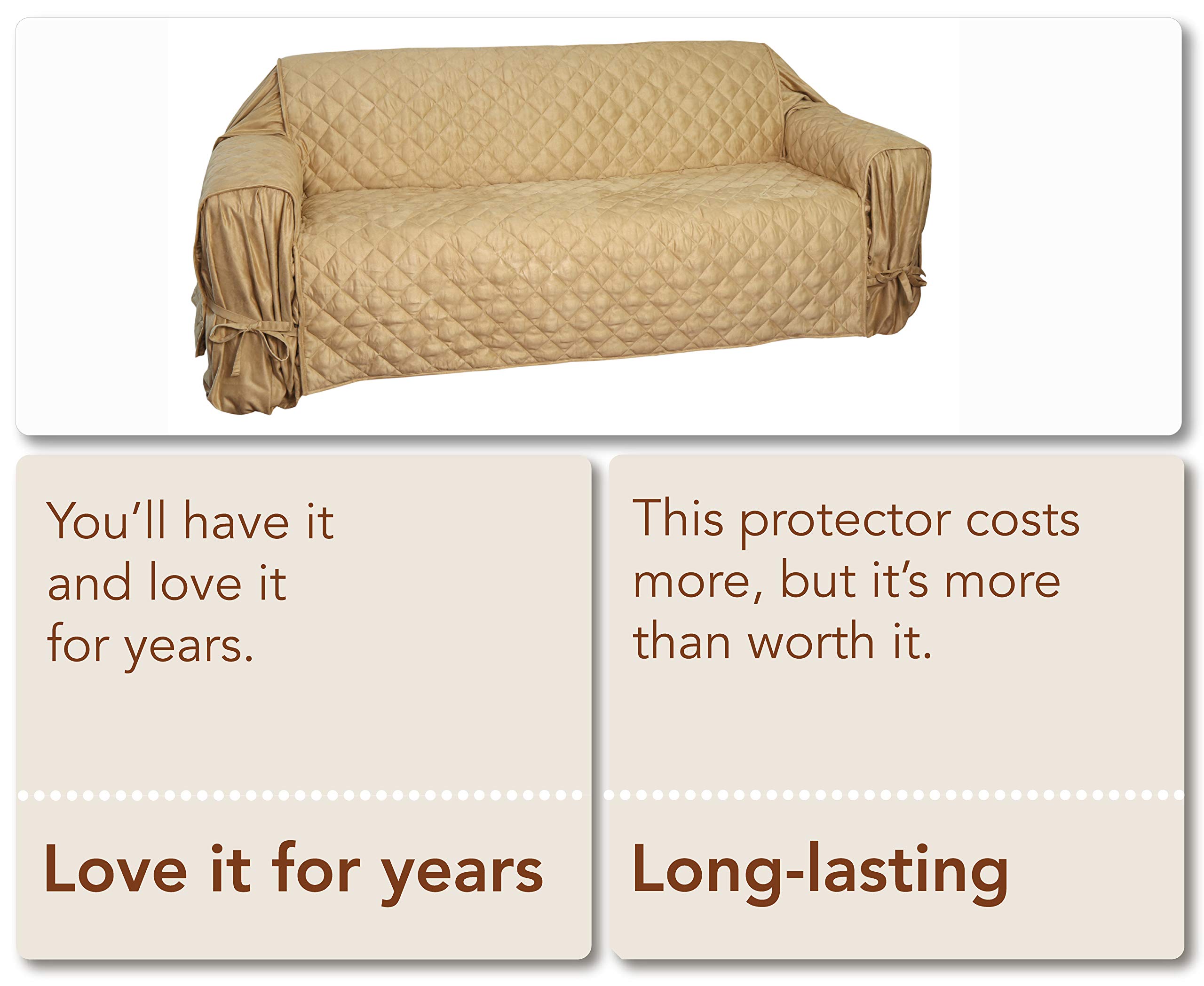 Waterproof Full Coverage Faux Suede Microfiber Sofa Cover - Stay in Place Furniture Protector for Large 3-Cushion Couches (Tan) | Perfect for Pets, Kids & Spill Protection in Living Rooms