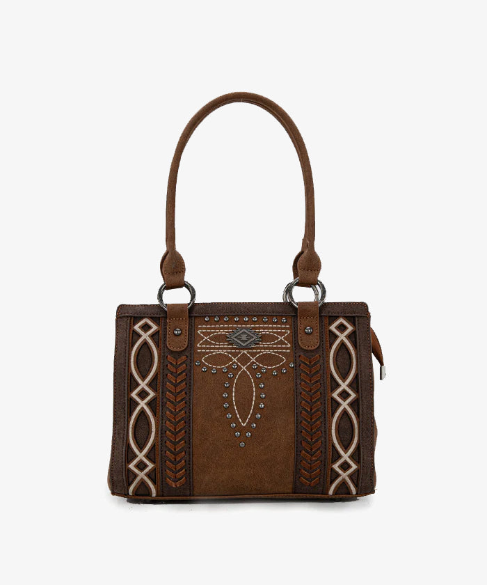 Montana West Southwestern Diamond Cross Stitch Concealed Carry Tote Bag for Women - Stylish & Spacious Purse with Hidden Gun Compartment for Everyday Carry, Travel & Outdoor Activities