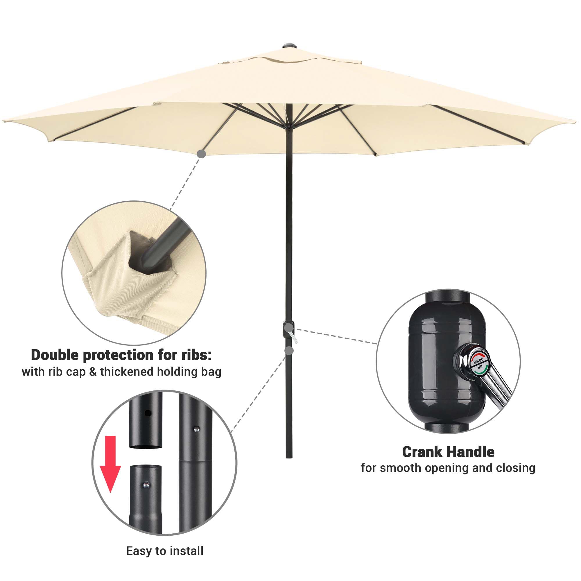 Yescom XL 13Ft Heavy Duty Aluminum Patio Umbrella with 8 Ribs & Rope Pulley System - Outdoor Garden, Deck, Beach, Poolside Furniture for Shade & Relaxation