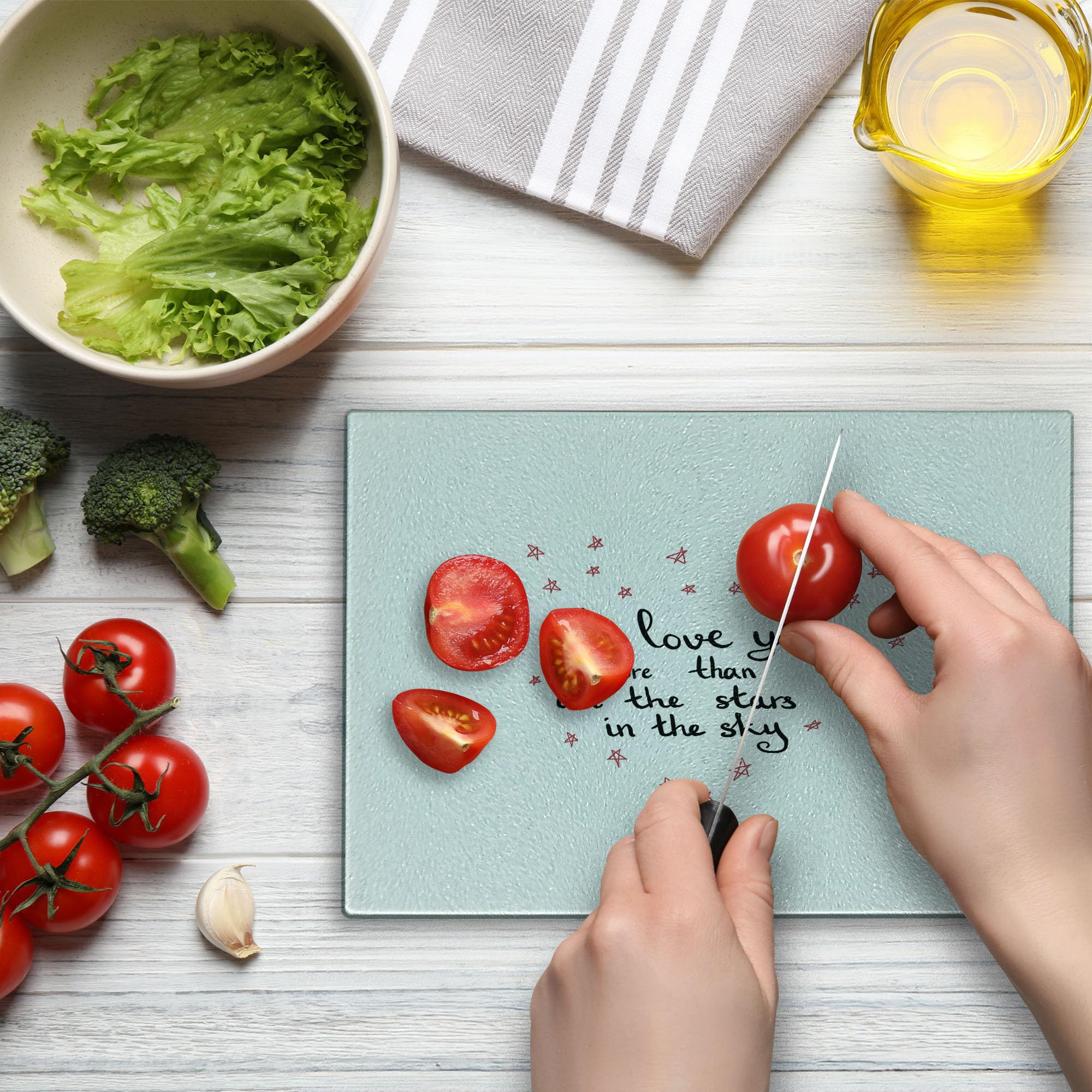 Ambesonne Valentine's Day Heart-Shaped Star Letters Tempered Glass Cutting Board - Decorative Serving Board for Kitchen, Small Size (Red, Grey, White) - Perfect for Romantic Dinners, Anniversary Gifts & Valentine's Day Decor