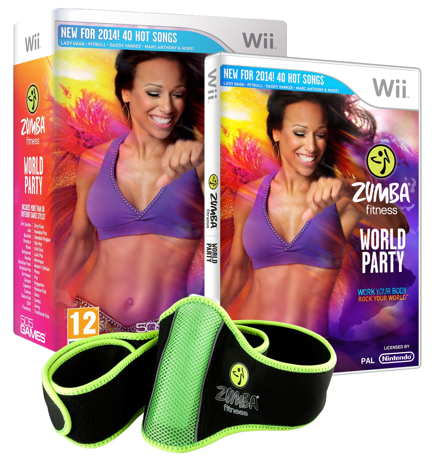 Zumba World Party Bundle Pack with Belt Accessory for Nintendo Wii - Fun Fitness Dance Game for Home Workouts & Party Entertainment