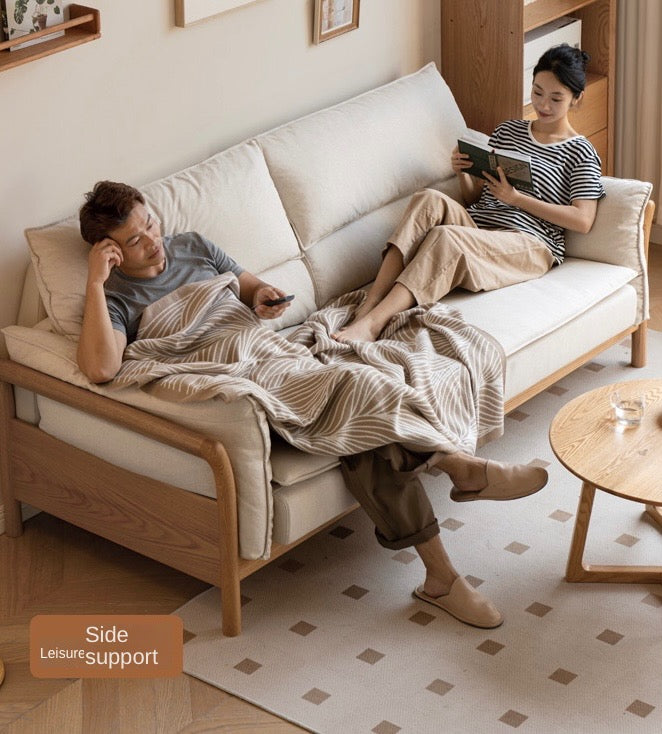 Premium Oak Solid Wood White Goose Down Cotton Sofa - Luxurious Comfort for Living Room, Lounge & Home Decor