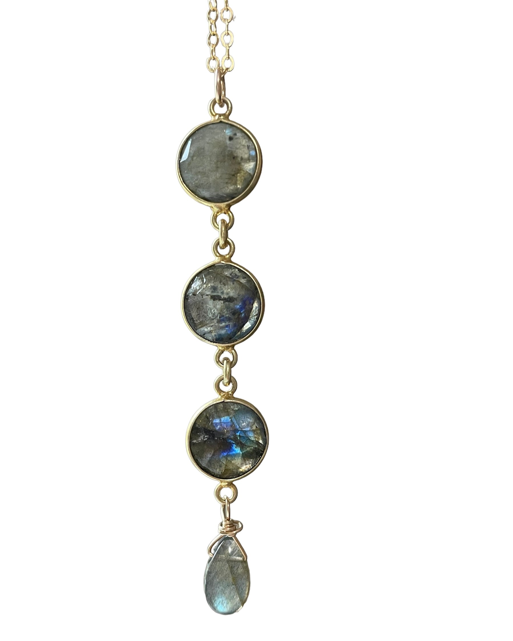 Natural Labradorite Lariat Necklace - 14K Gold or Sterling Silver Pendant - Elegant Crystal Jewelry for Women - Perfect for Weddings, Parties & Everyday Wear