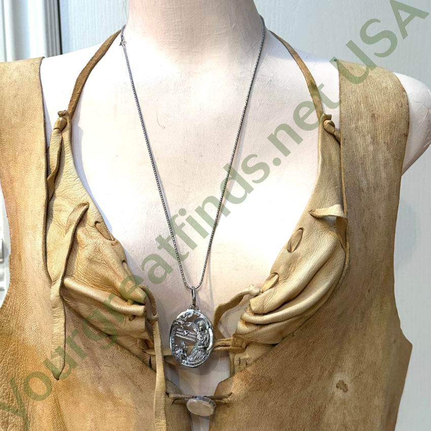 Vintage Large Sterling Silver Devotional Necklace - Religious Jewelry for Women - Perfect for Church, Weddings & Spiritual Occasions