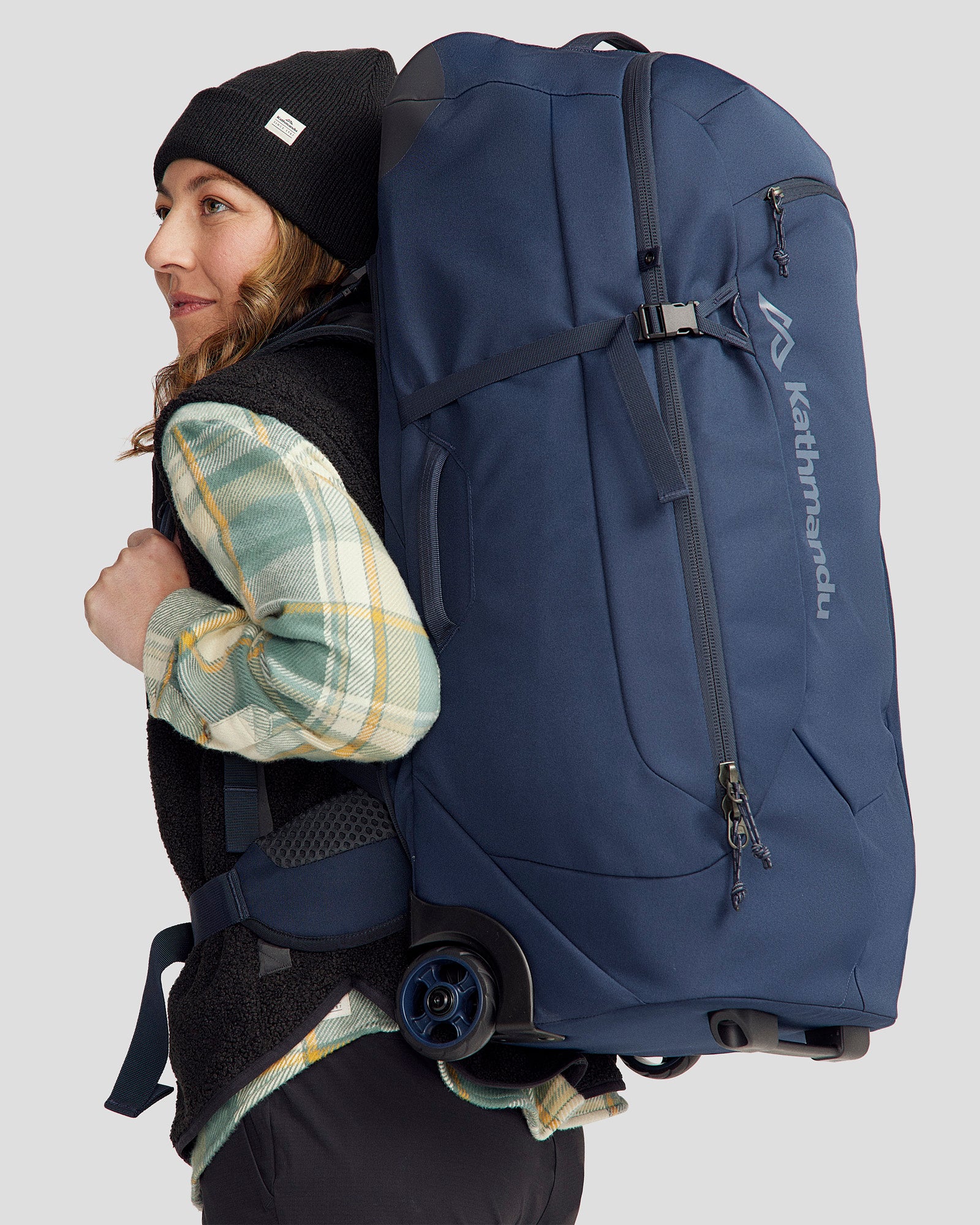Hybrid Trolley v5 70L Travel Backpack - Pure Navy Blue for Outdoor Adventures, Business Trips & Weekend Getaways