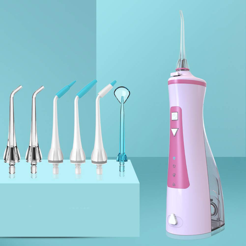 Cordless Water Flosser - 4 Modes Portable Oral Irrigator with 6 Jet Nozzles, 240ml Waterproof Reservoir, USB Rechargeable Teeth Cleaner for Braces & Dental Care - Perfect for Travel & Home Use (Pink)