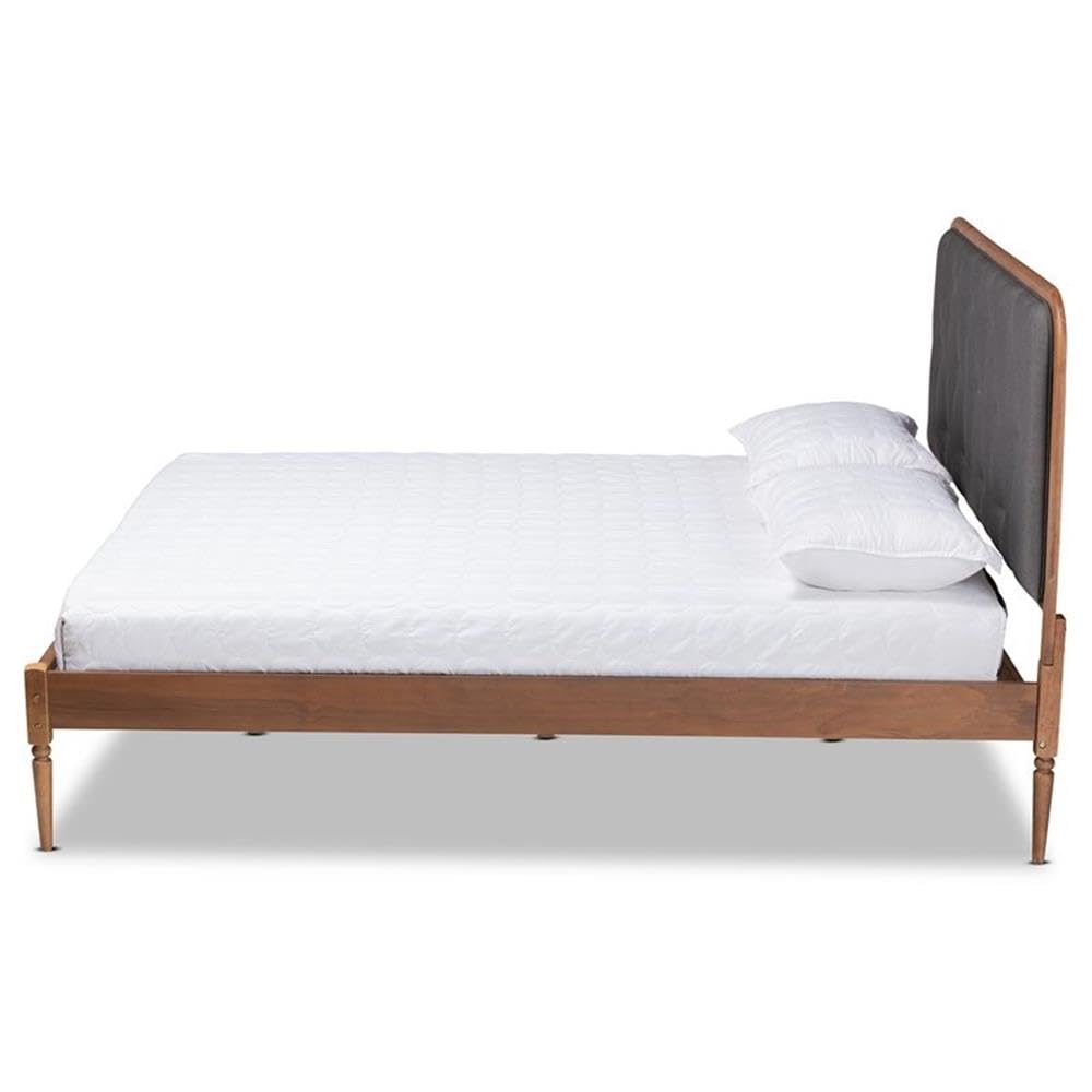 Baxton Studio Diantha Full Size Platform Bed - Dark Grey Fabric Upholstery with Walnut Brown Wood Finish | Classic Traditional Bedroom Furniture for Home Decor