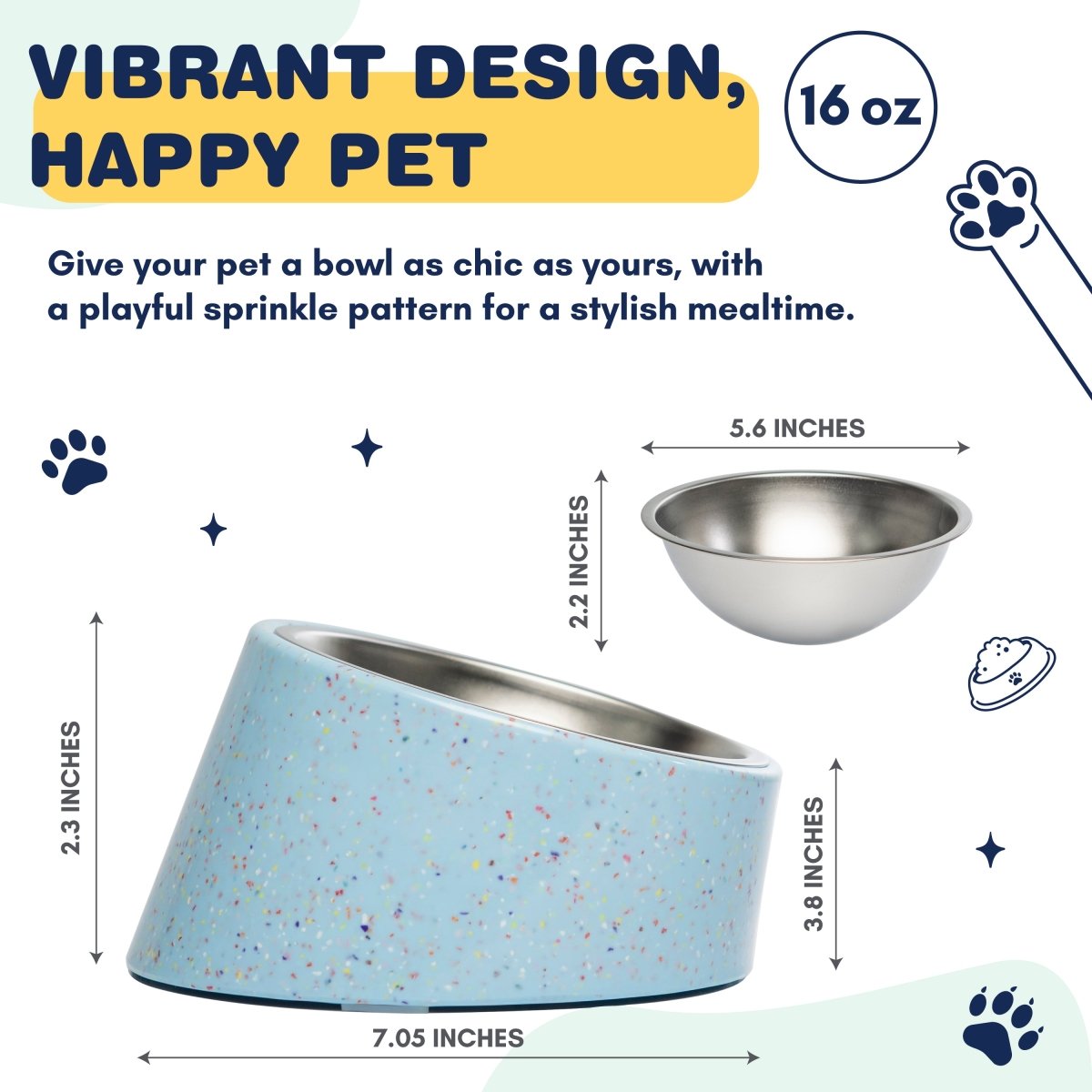 Bzyoo 16oz Tilted Dog Bowl for Small Dogs & Cats - Non-Slip Slow Feeder, Ergonomic Design for Better Digestion, Perfect for Puppies & Kittens - Blue (Ideal for Home, Travel & Vet Visits)