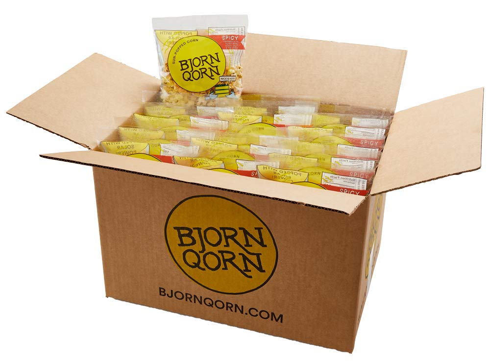 BjornQorn Mini Bag 30-Pack (Spicy) - Vegan & Gluten-Free Popcorn Snacks - Cheesy, Spicy, Umami Flavored (30 x 1oz Bags) | Perfect for Movie Nights, Parties & On-the-Go Healthy Snacking