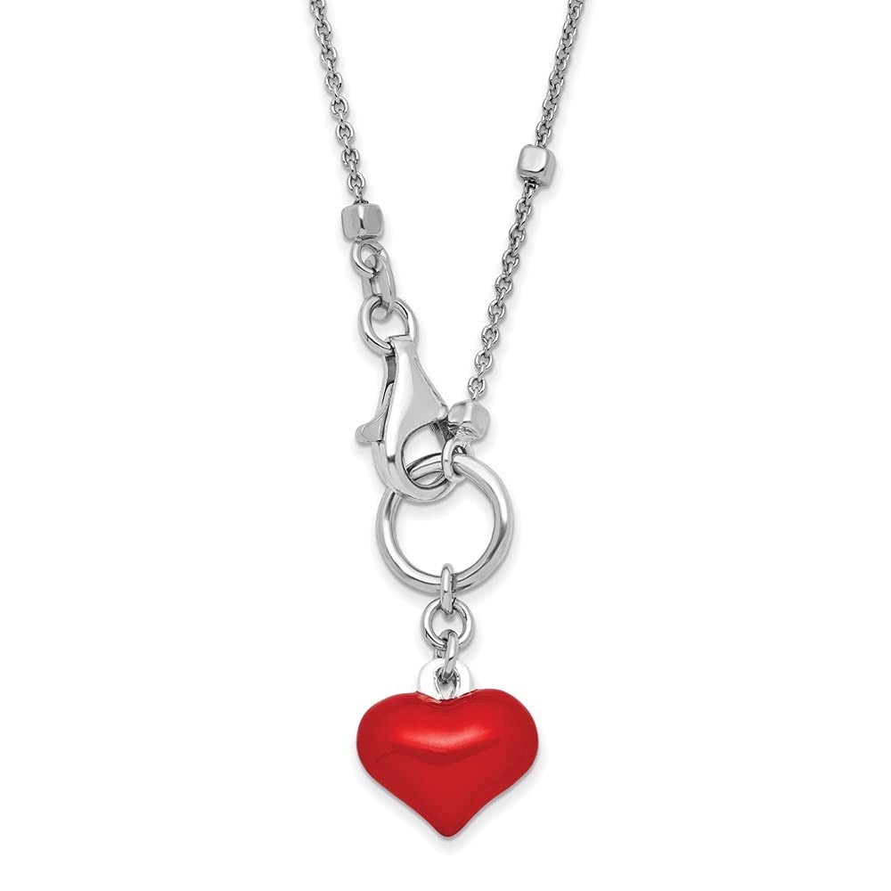 925 Sterling Silver Rhodium Plated Enameled Red Heart Pendant Necklace - 35 Inch Chain, 13.75mm Wide - Romantic Jewelry Gift for Women, Girlfriend, Wife - Perfect for Valentine's Day, Anniversary & Date Night