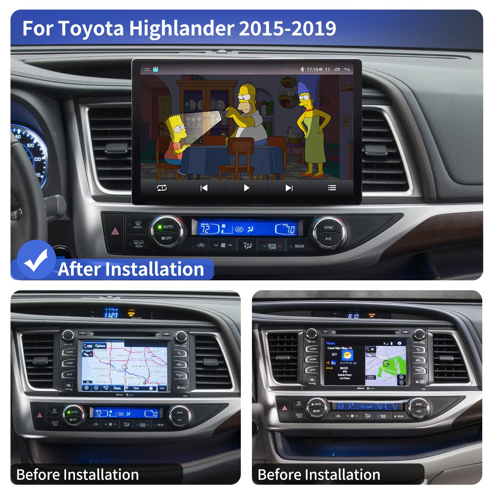 128GB ROM 13.1 Inch Android 13 Car Stereo with Wireless CarPlay & Wired Android Auto for 2015-2019 Toyota Highlander/Kluger 3 XU50 - GPS Navigation, Multimedia Player, JBL Amplifier Support - Perfect for Road Trips & Daily Commuting