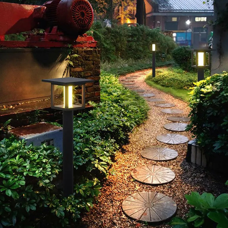 Square LED Lantern Outdoor Bollard Lights - Waterproof Solar Garden Lighting for Patio, Pathway, and Landscape Decoration